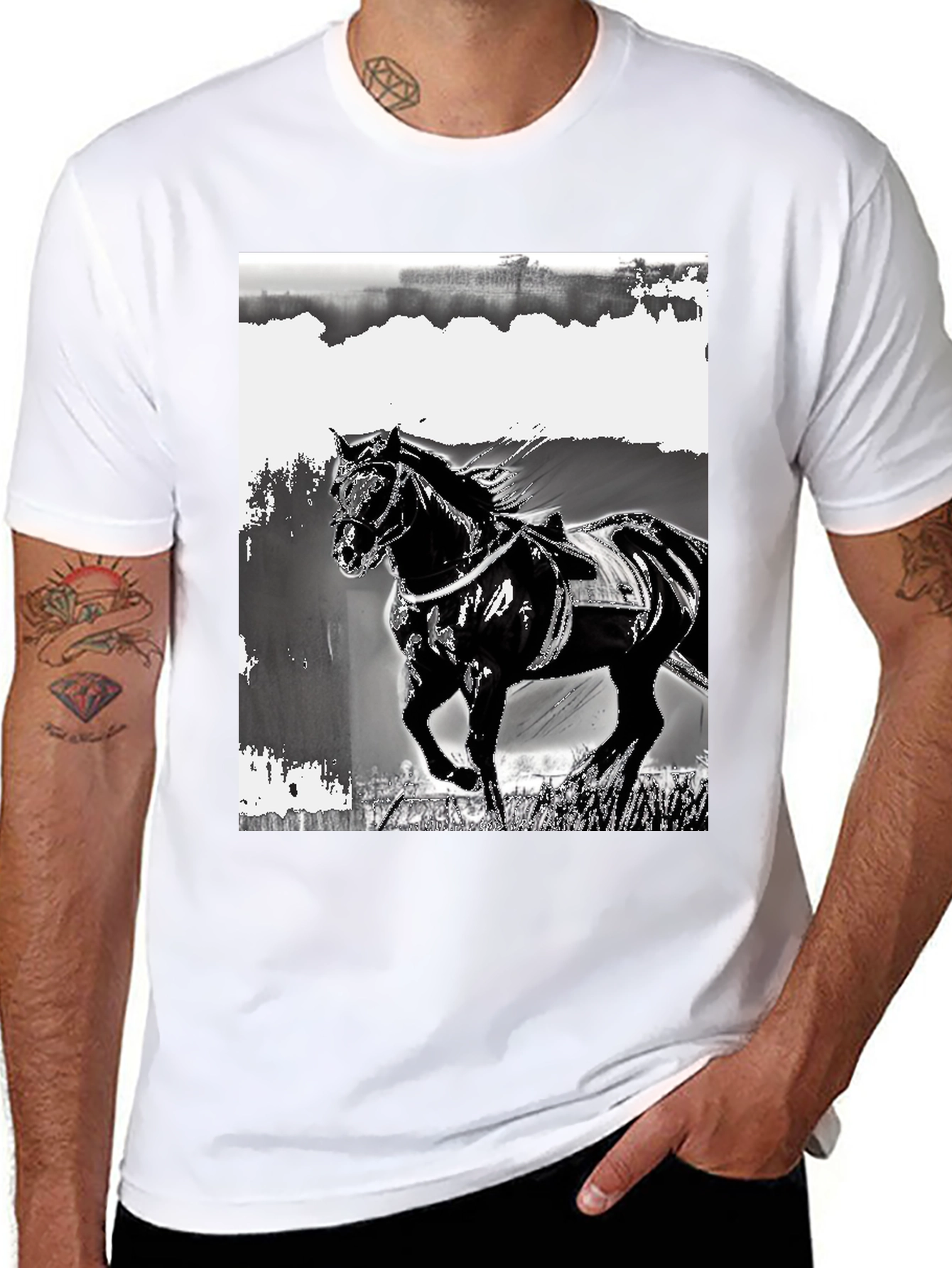 Black Horse Graphic Tee - Stylish Equestrian Design