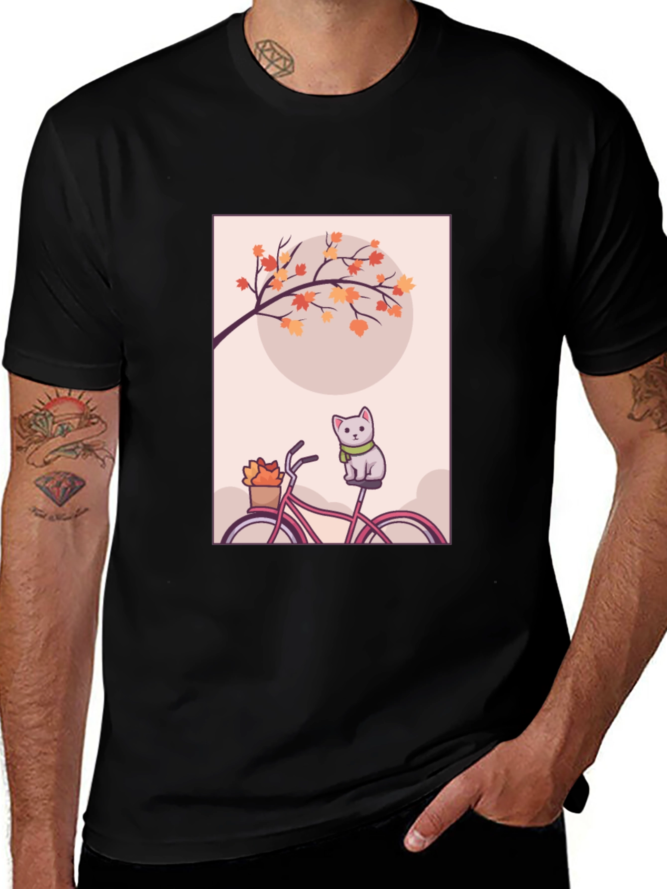 Cute Cat on Bike T-Shirt - Autumn Vibes