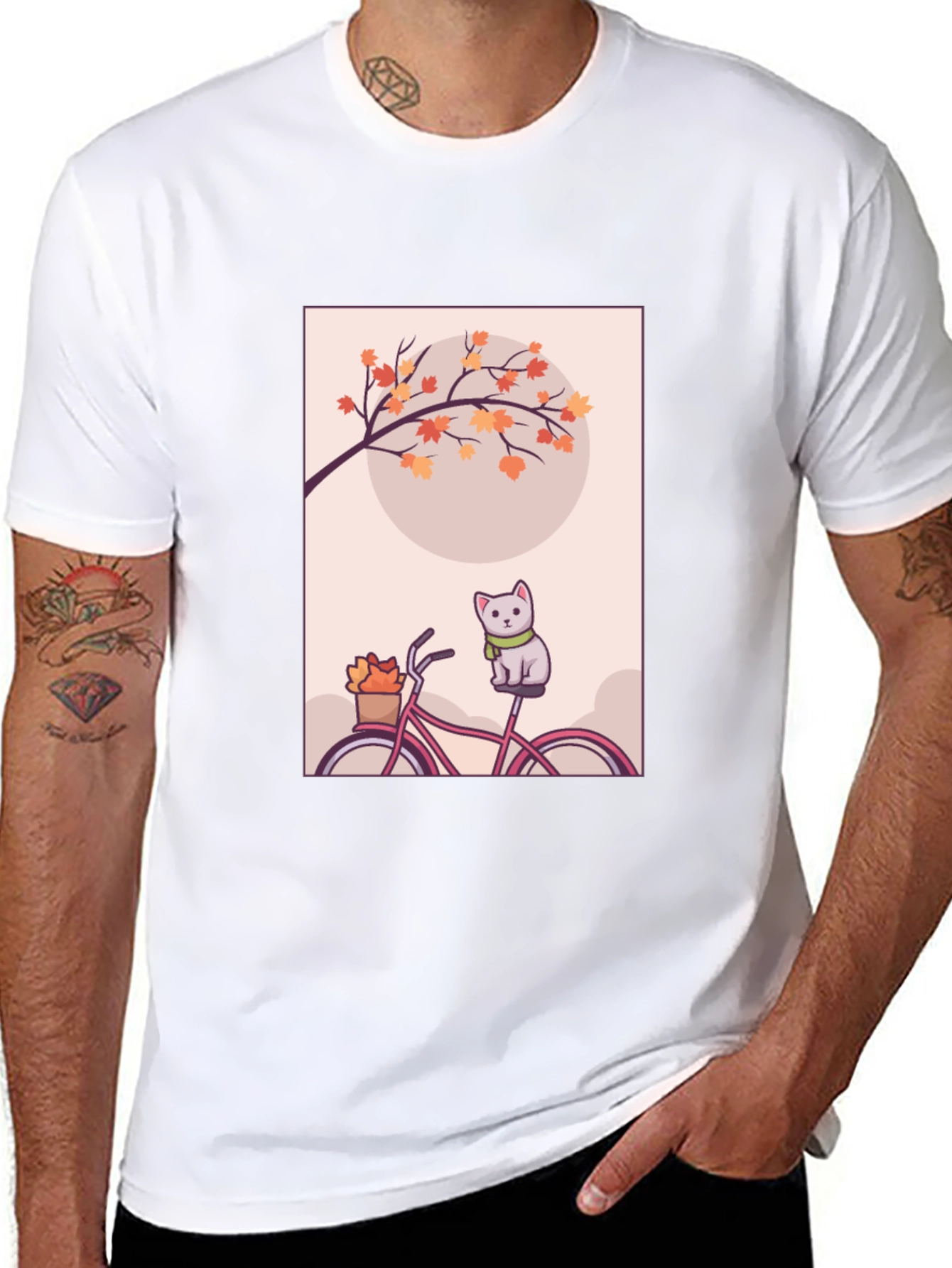 Cute Cat on Bike T-Shirt - Autumn Vibes