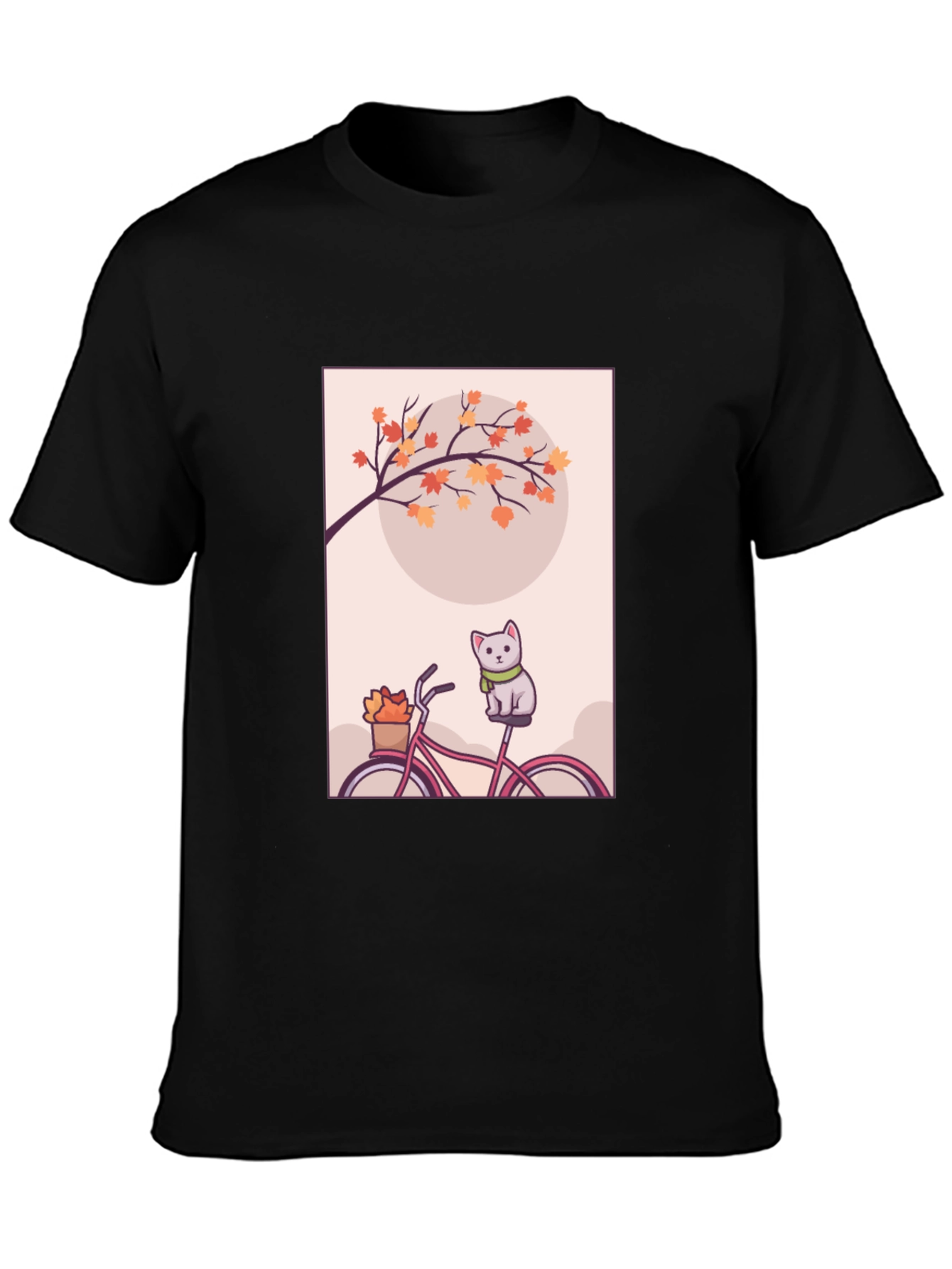 Cute Cat on Bike T-Shirt - Autumn Vibes