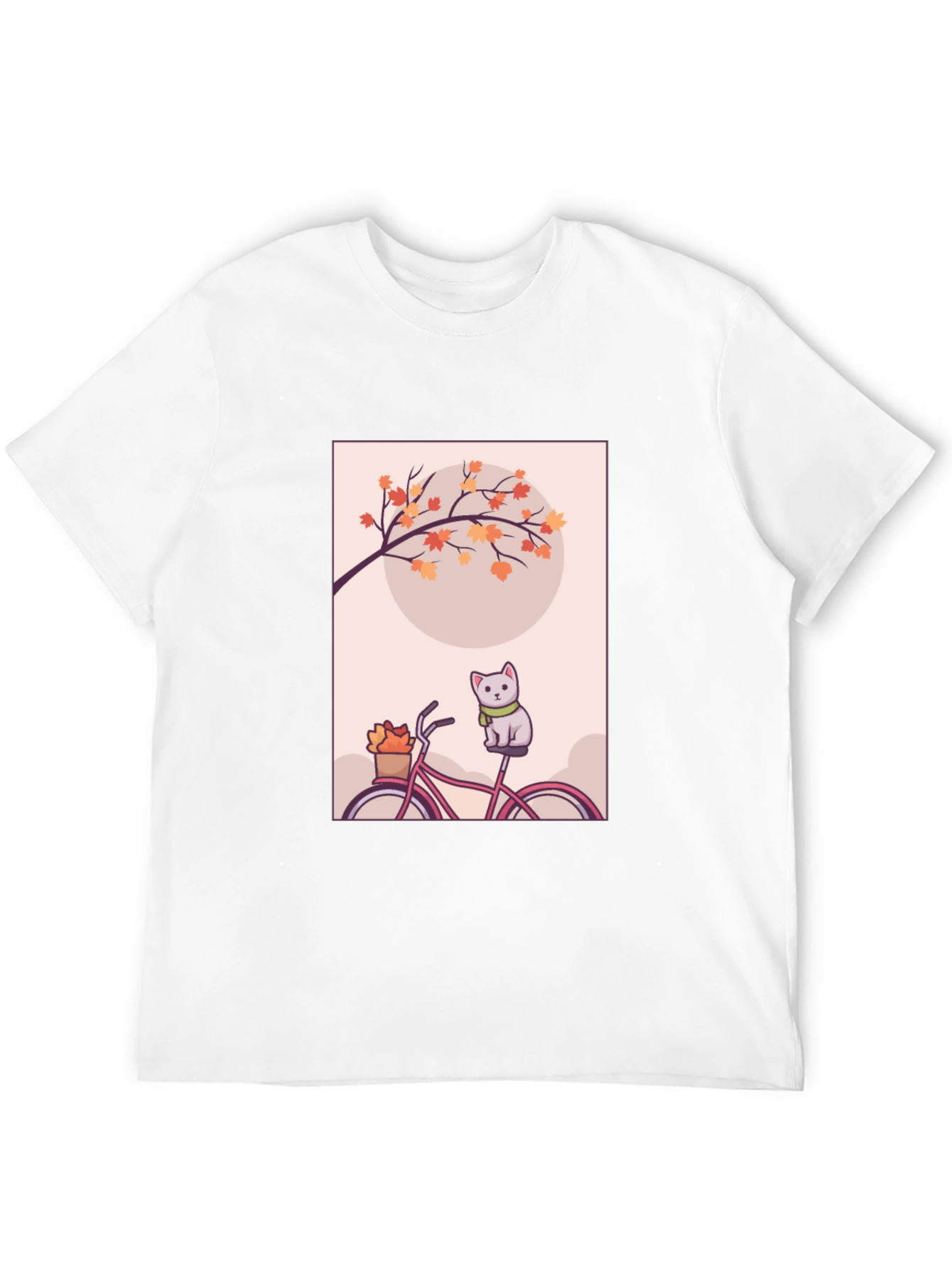 Cute Cat on Bike T-Shirt - Autumn Vibes