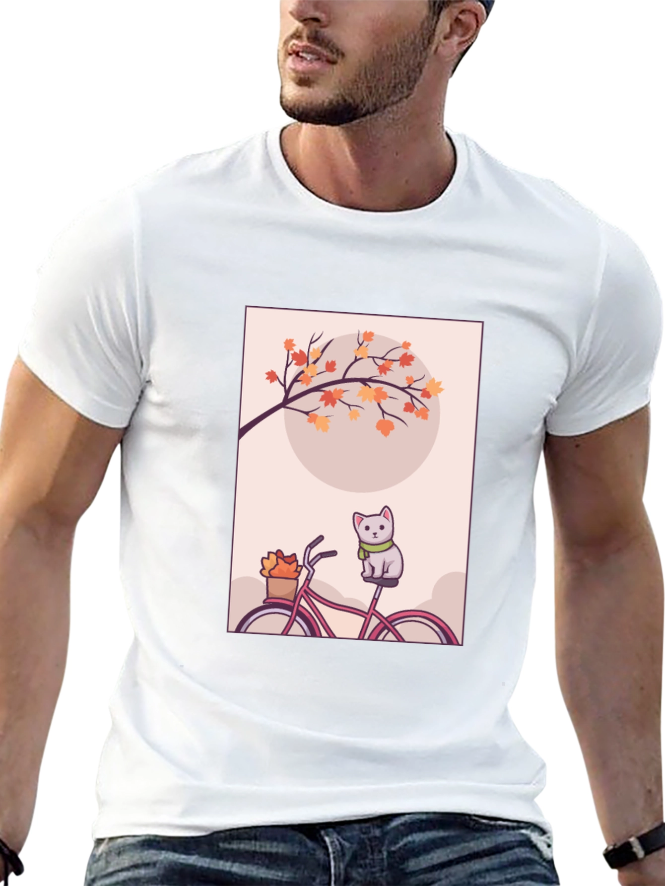Cute Cat on Bike T-Shirt - Autumn Vibes