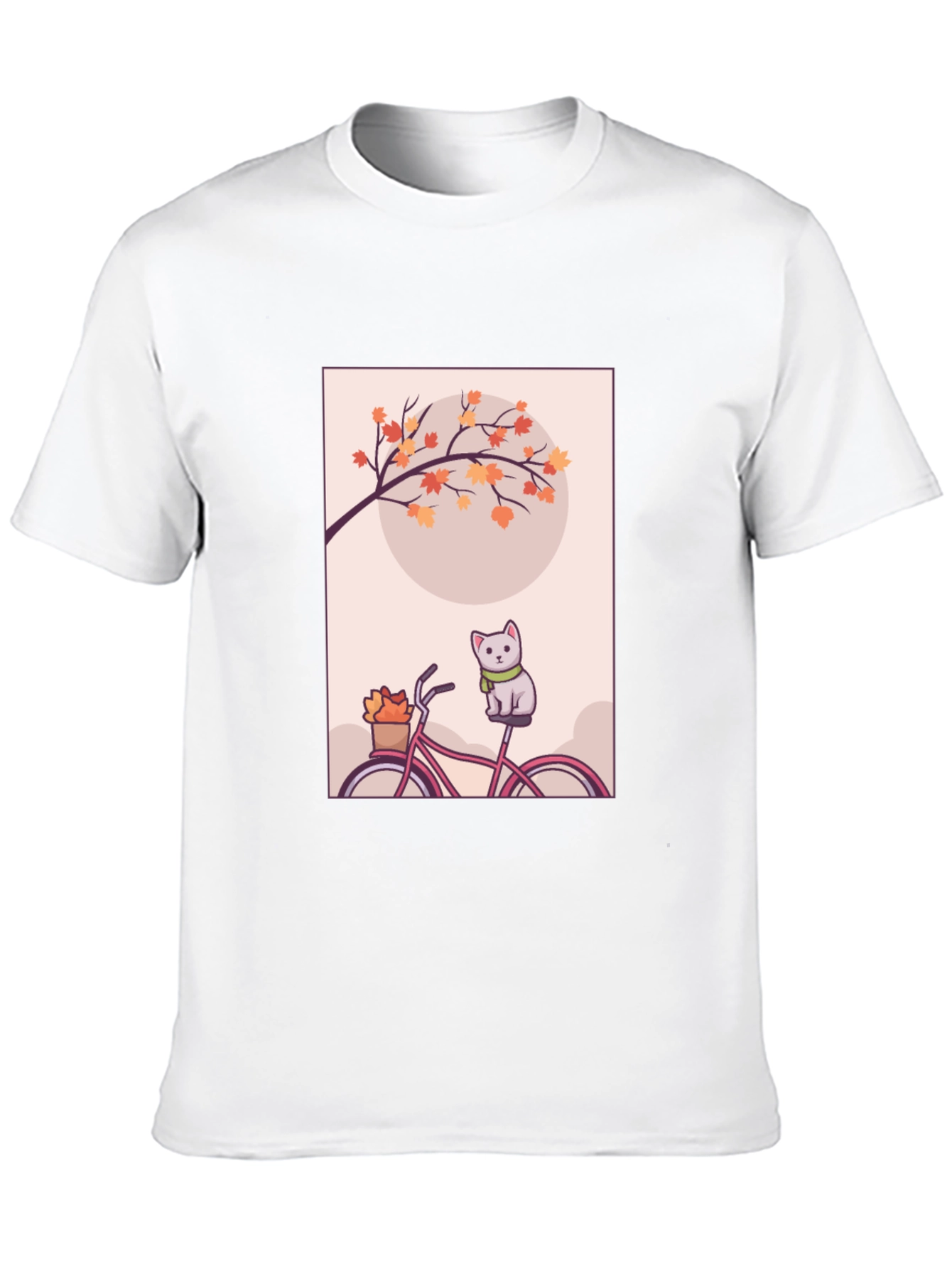 Cute Cat on Bike T-Shirt - Autumn Vibes