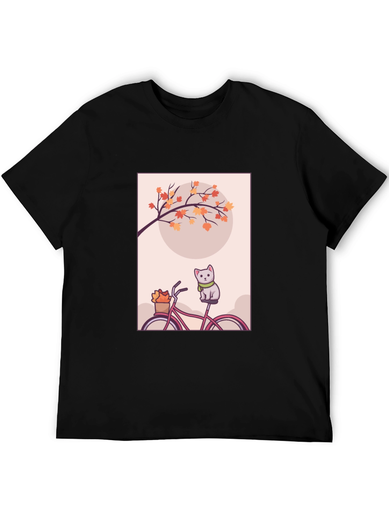 Cute Cat on Bike T-Shirt - Autumn Vibes