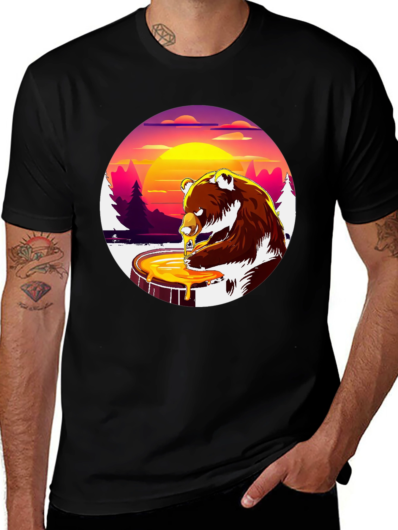 Bear Honey T-Shirt - Black Graphic Tee