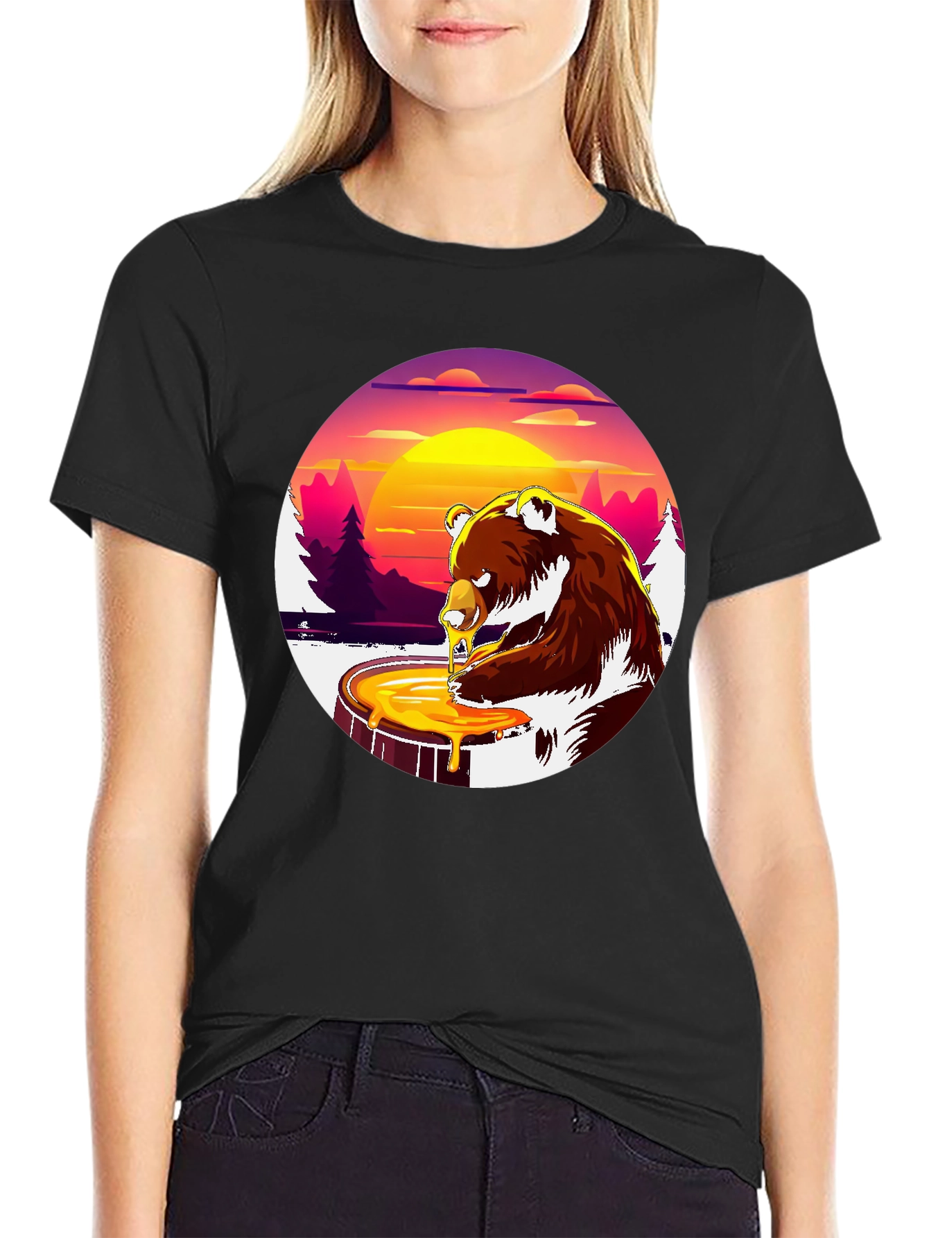 Bear Honey T-Shirt - Black Graphic Tee
