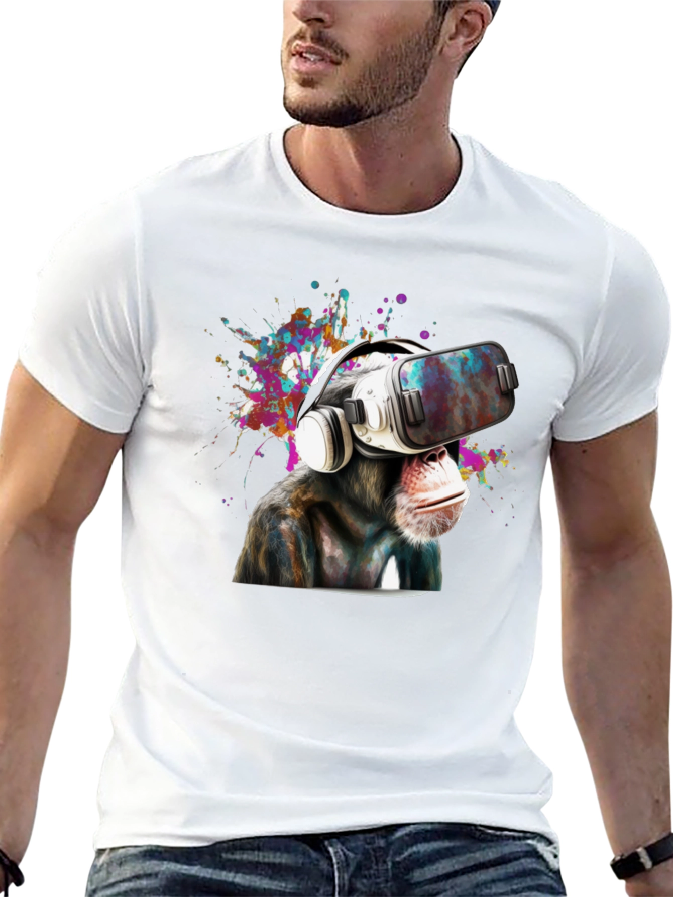 VR Monkey Graphic Tee - Funny Animal T-Shirt