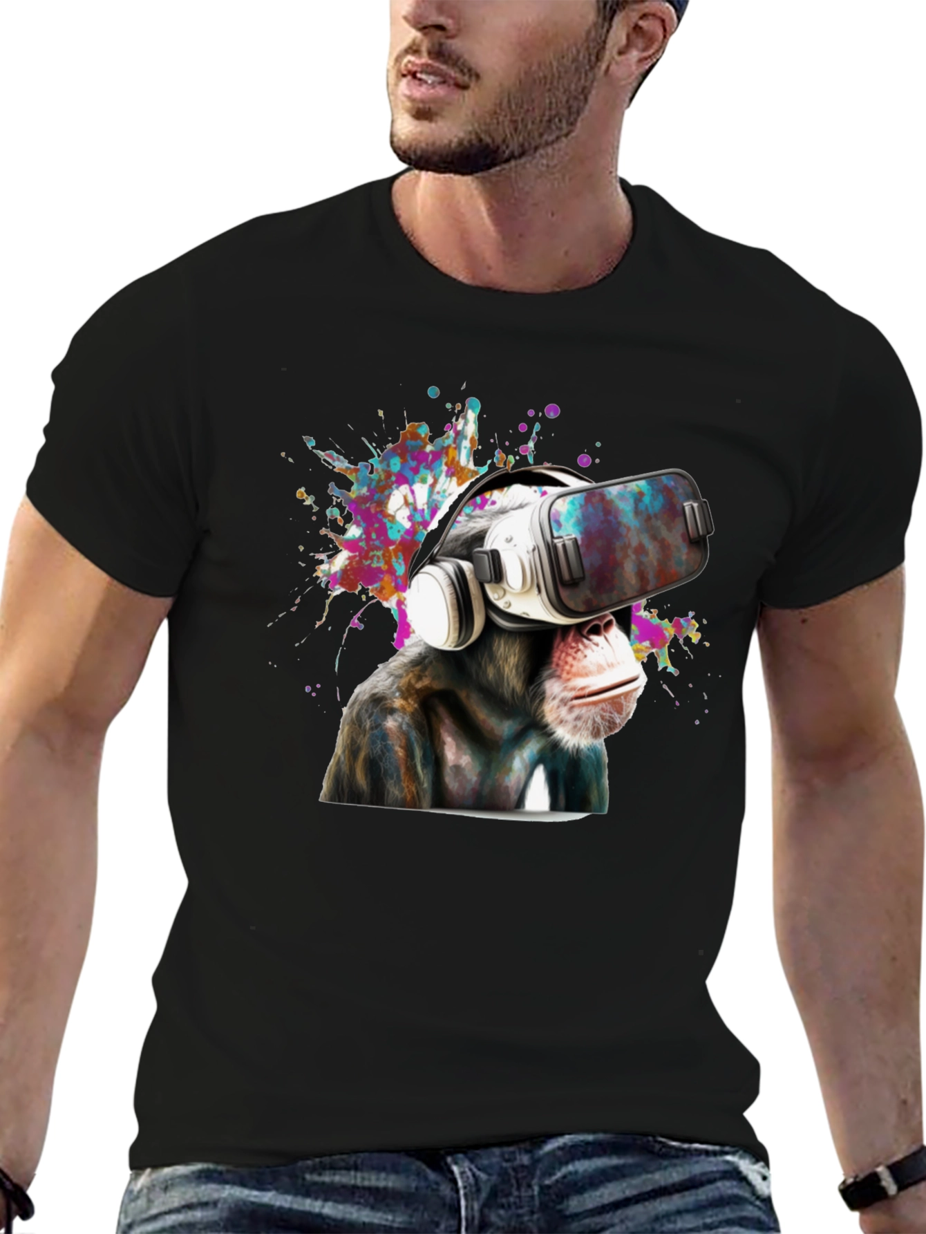 VR Monkey Graphic Tee - Funny Animal T-Shirt