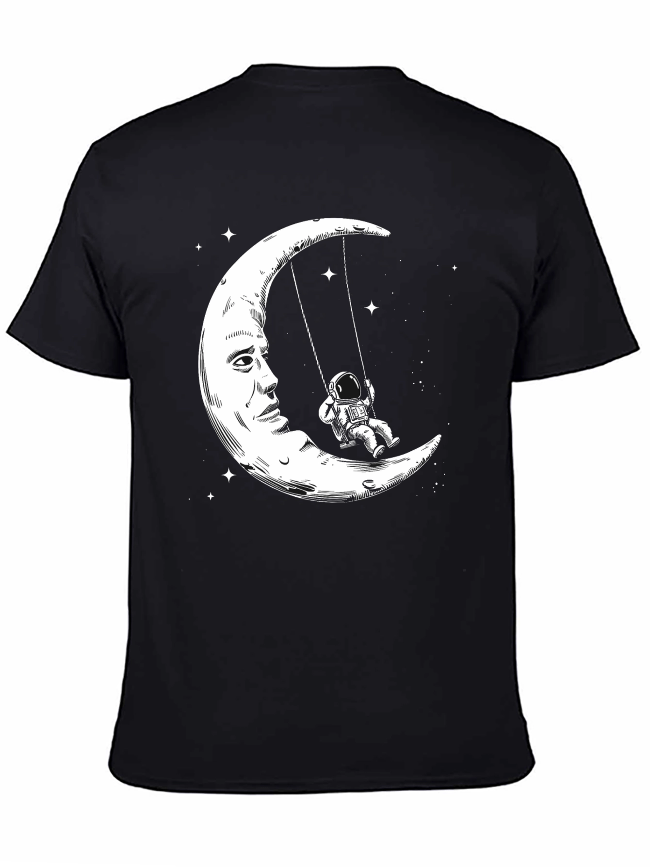 Astronaut Moon Swing Graphic T-Shirt - Black Cotton Tee