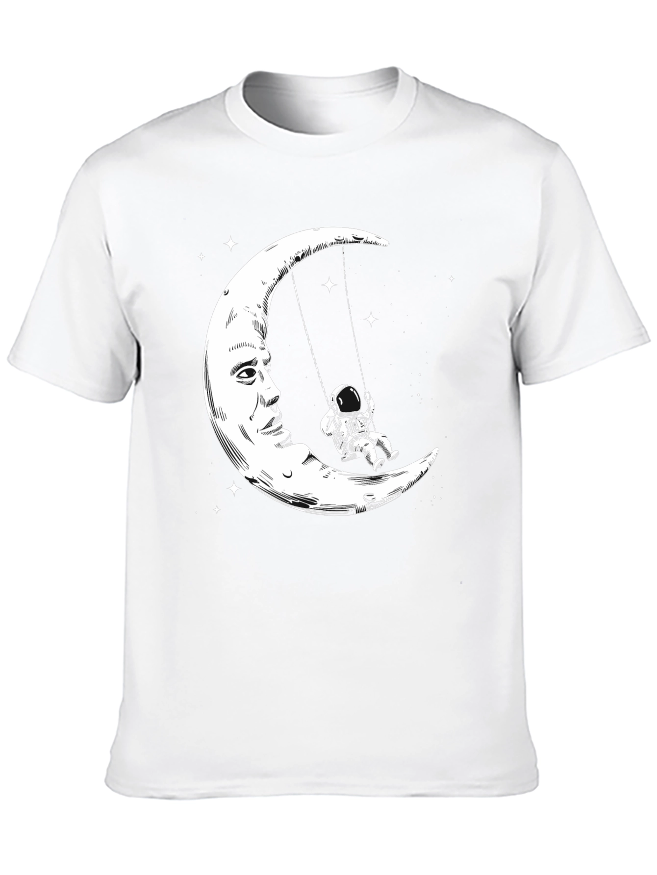 Astronaut Moon Swing Graphic T-Shirt - Black Cotton Tee