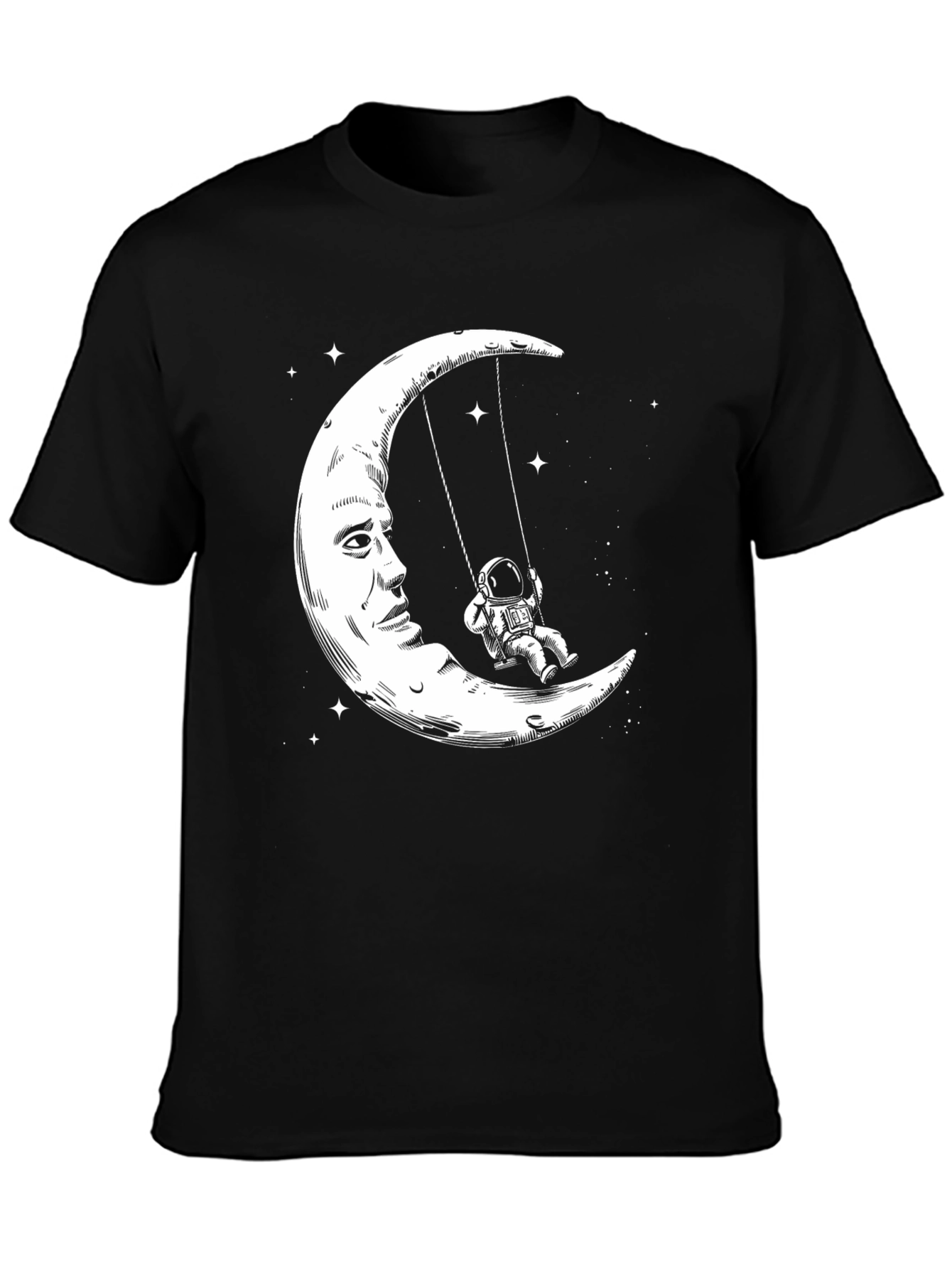 Astronaut Moon Swing Graphic T-Shirt - Black Cotton Tee