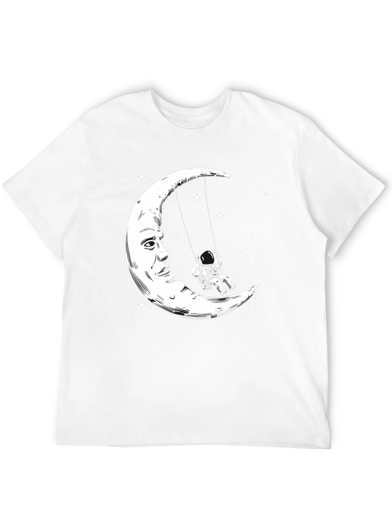 Astronaut Moon Swing Graphic T-Shirt - Black Cotton Tee