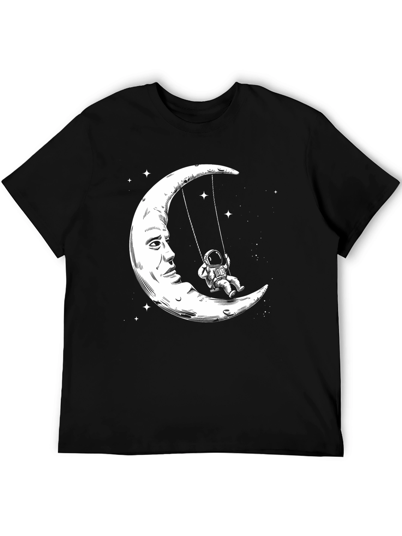 Astronaut Moon Swing Graphic T-Shirt - Black Cotton Tee