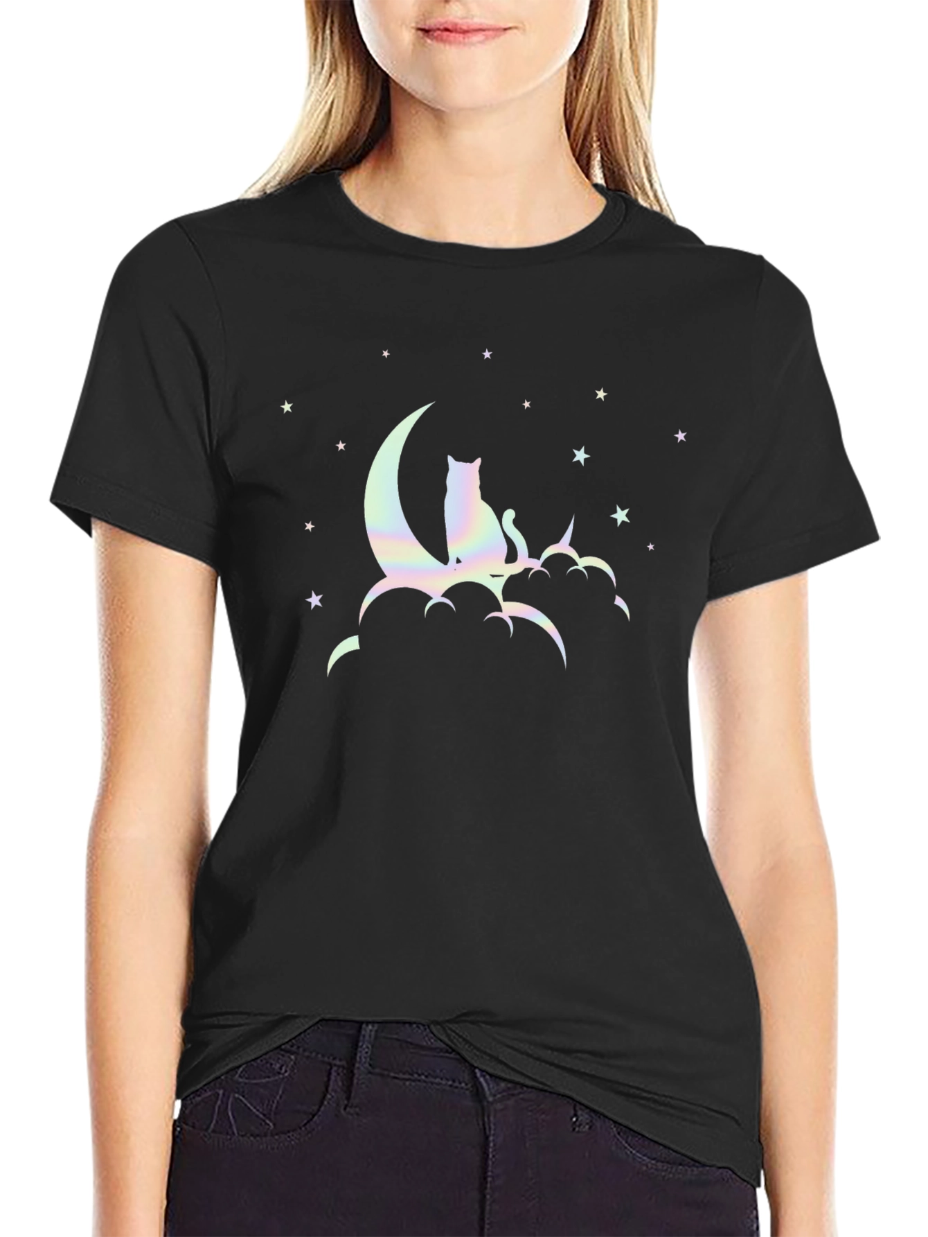 Cat On Moon Graphic T-Shirt