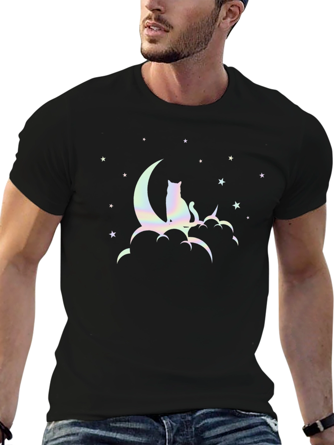 Cat On Moon Graphic T-Shirt
