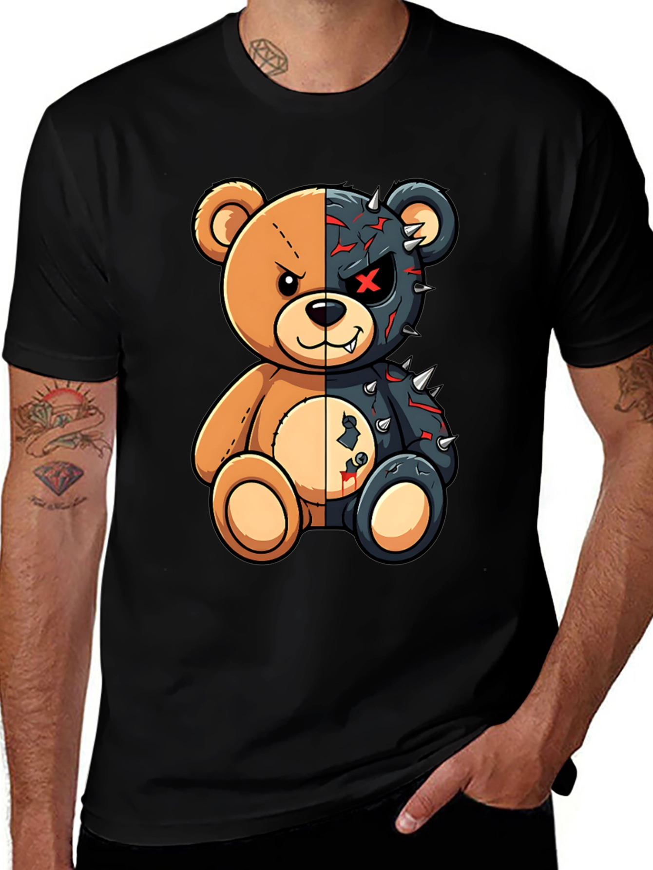 Two-Faced Teddy Bear Graphic T-Shirt
