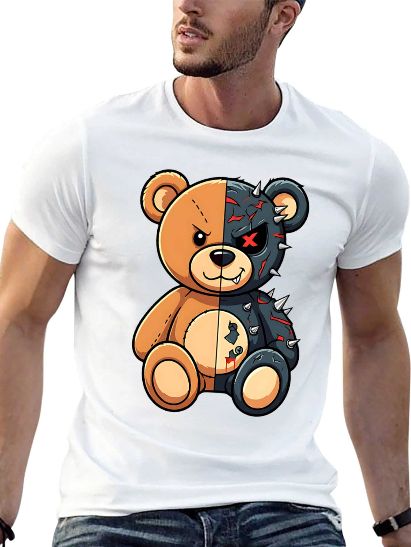 Two-Faced Teddy Bear Graphic T-Shirt