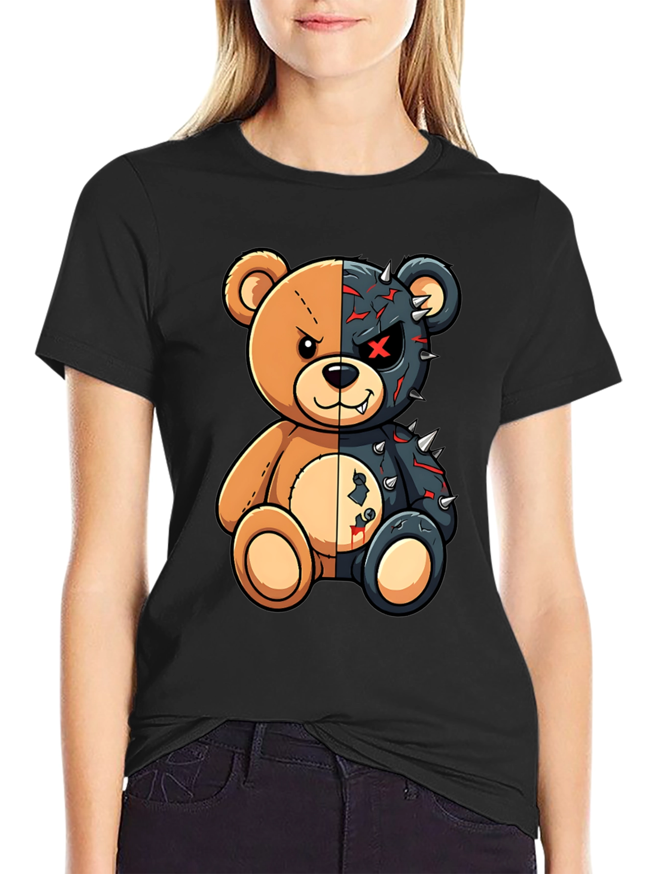 Two-Faced Teddy Bear Graphic T-Shirt