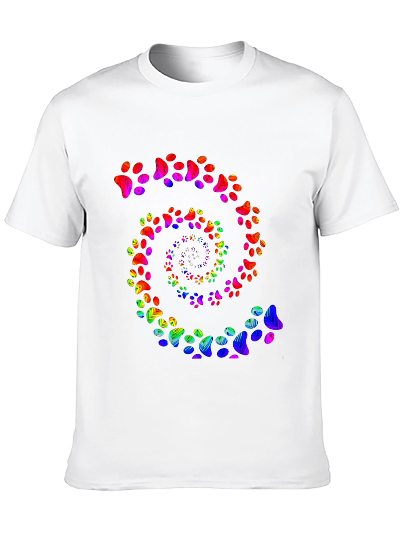 Rainbow Paw Print Spiral Black T-Shirt