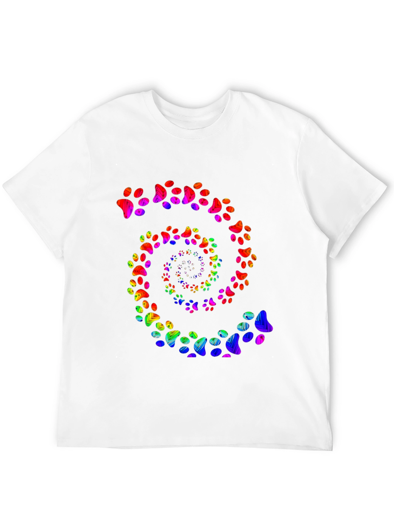 Rainbow Paw Print Spiral Black T-Shirt