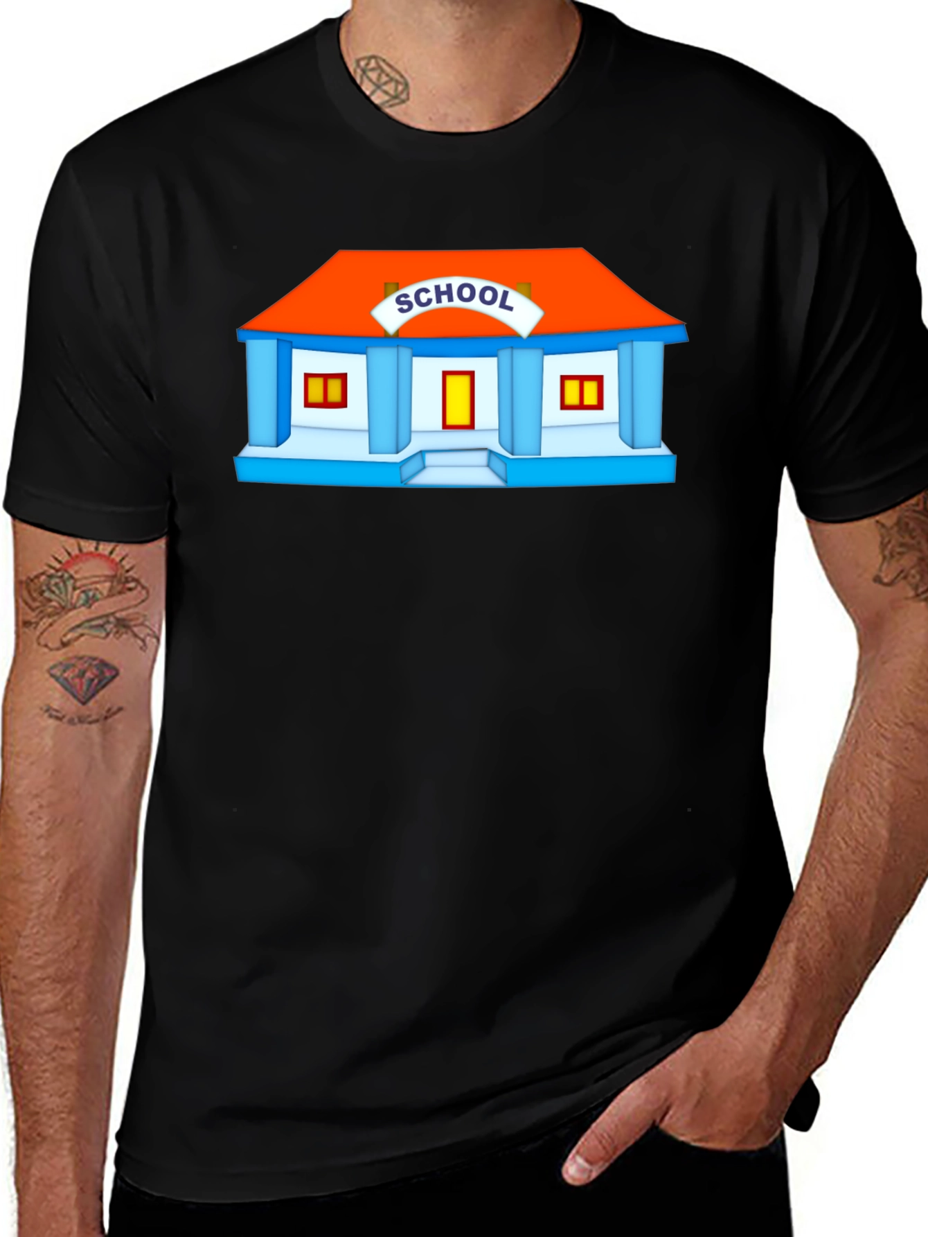 Schoolhouse Graphic Tee - Black Cotton T-Shirt