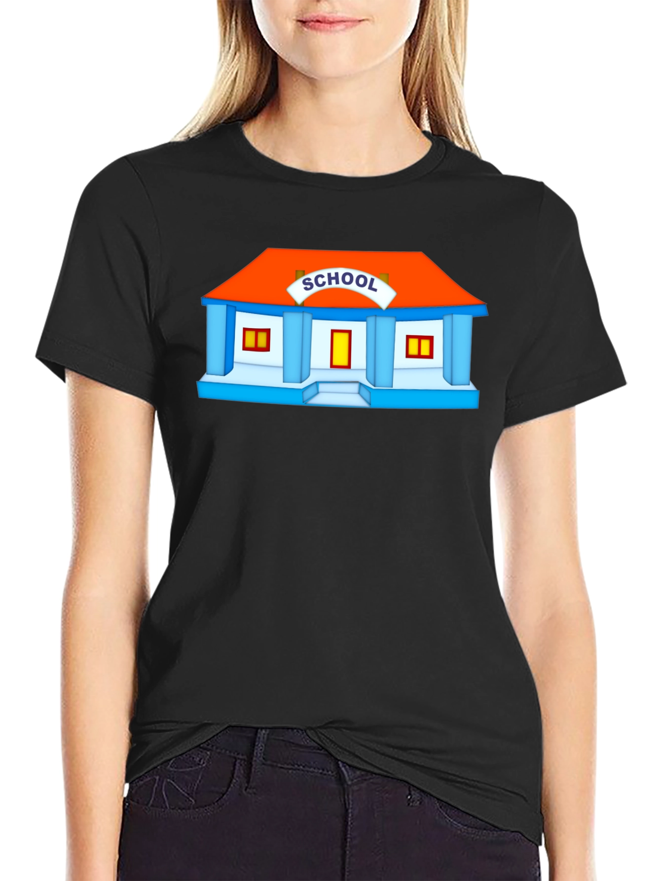 Schoolhouse Graphic Tee - Black Cotton T-Shirt