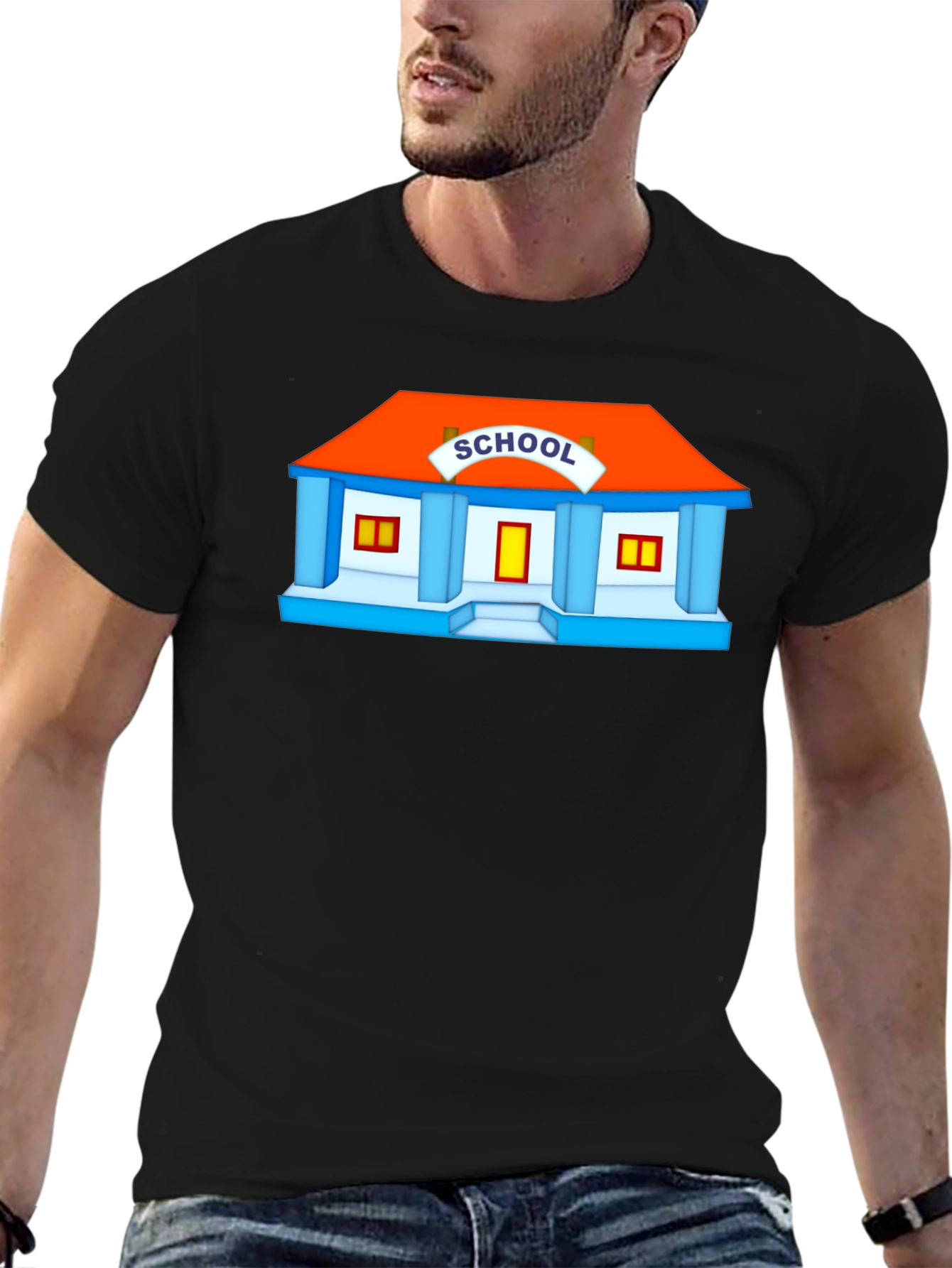 Schoolhouse Graphic Tee - Black Cotton T-Shirt