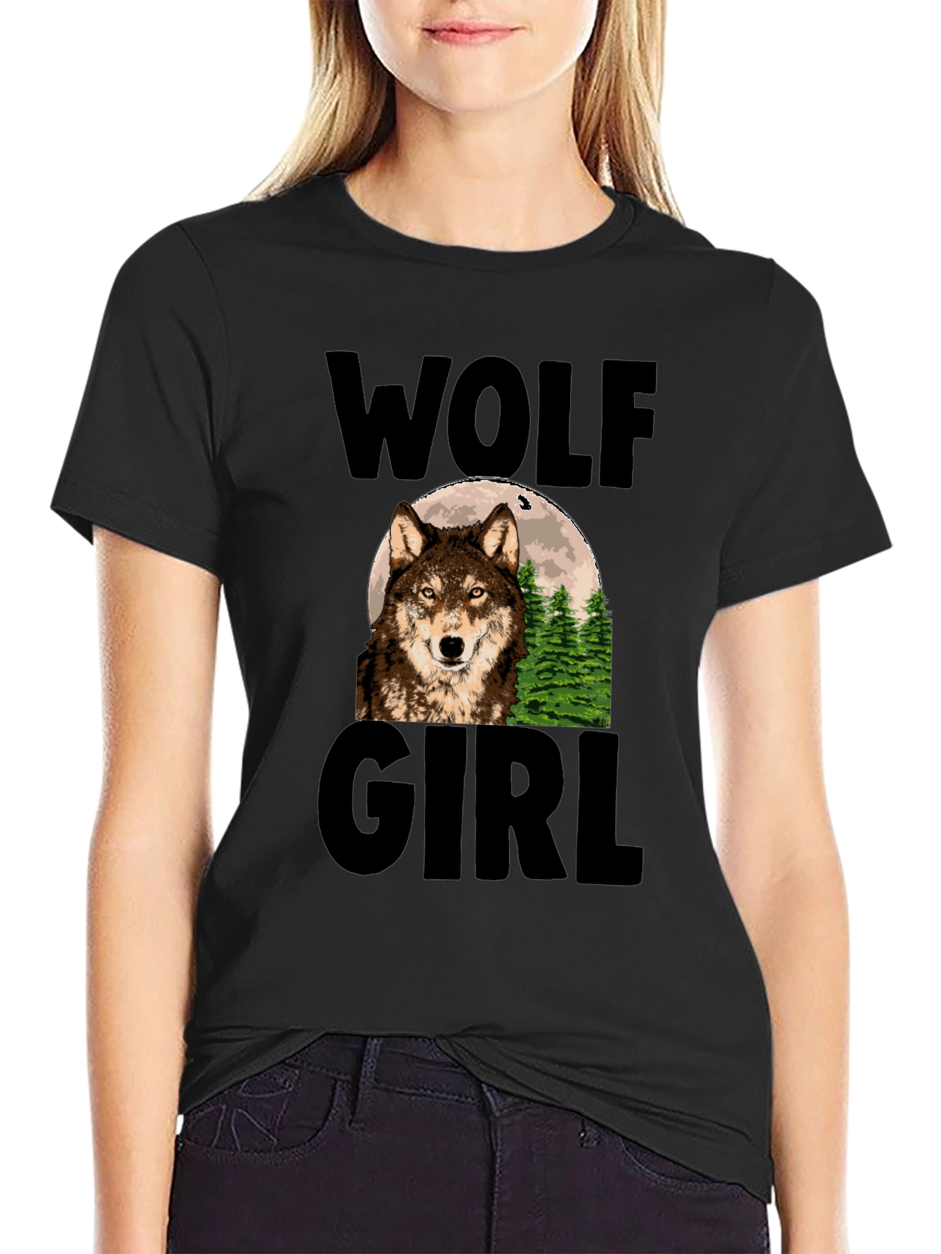 Wolf Girl Graphic Print T-Shirt