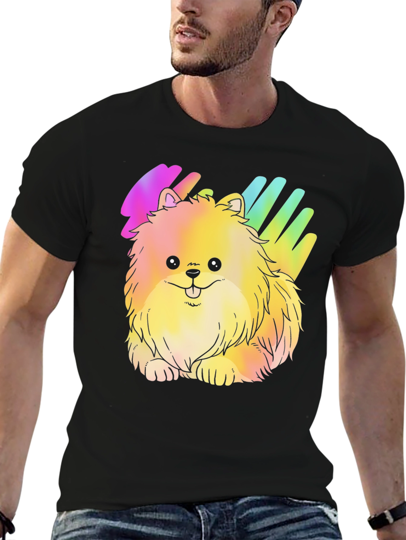Cute Rainbow Pomeranian Dog Graphic T-Shirt