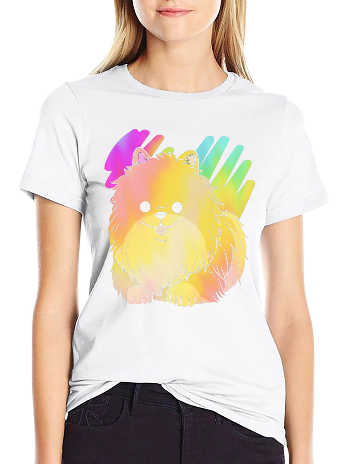 Cute Rainbow Pomeranian Dog Graphic T-Shirt