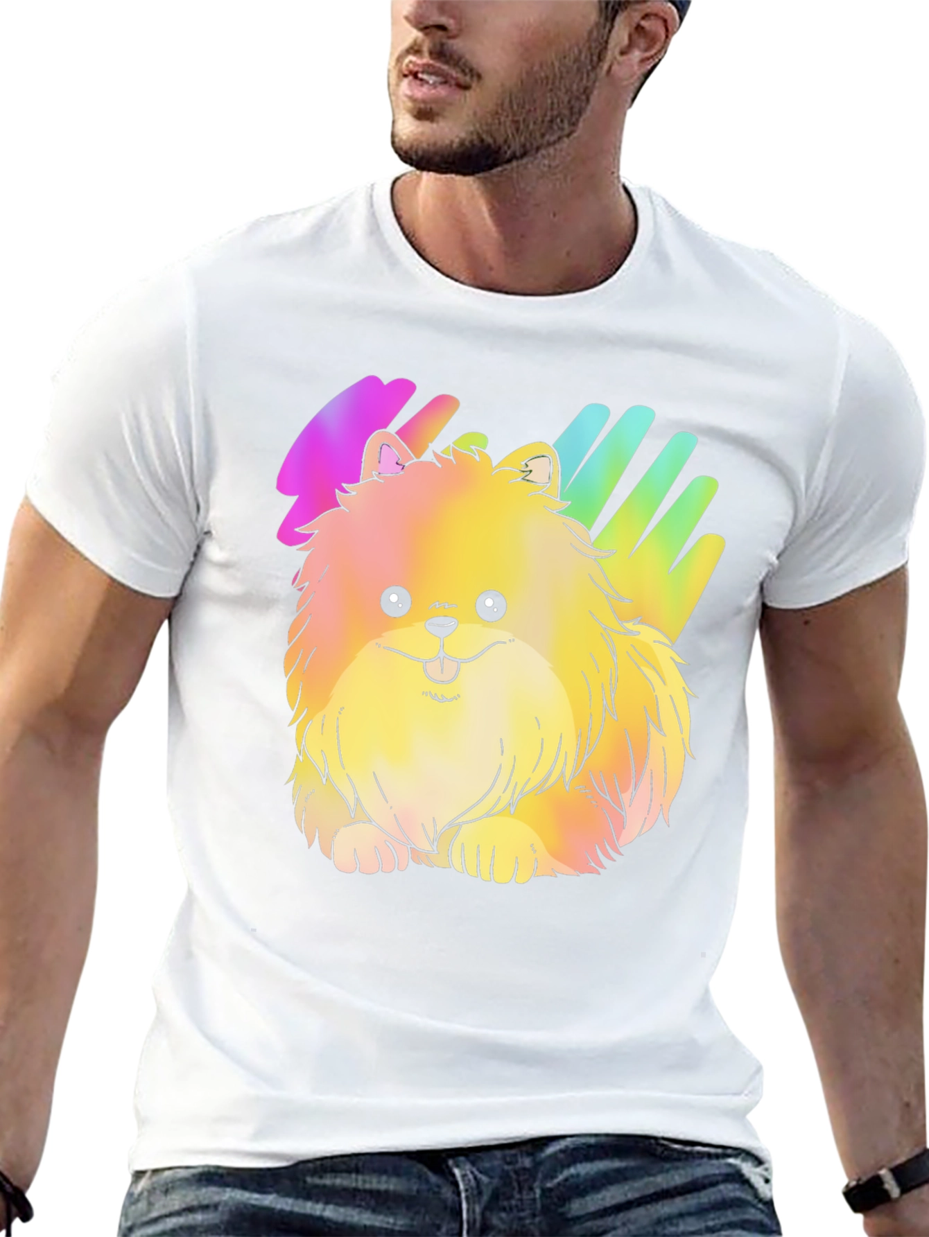 Cute Rainbow Pomeranian Dog Graphic T-Shirt