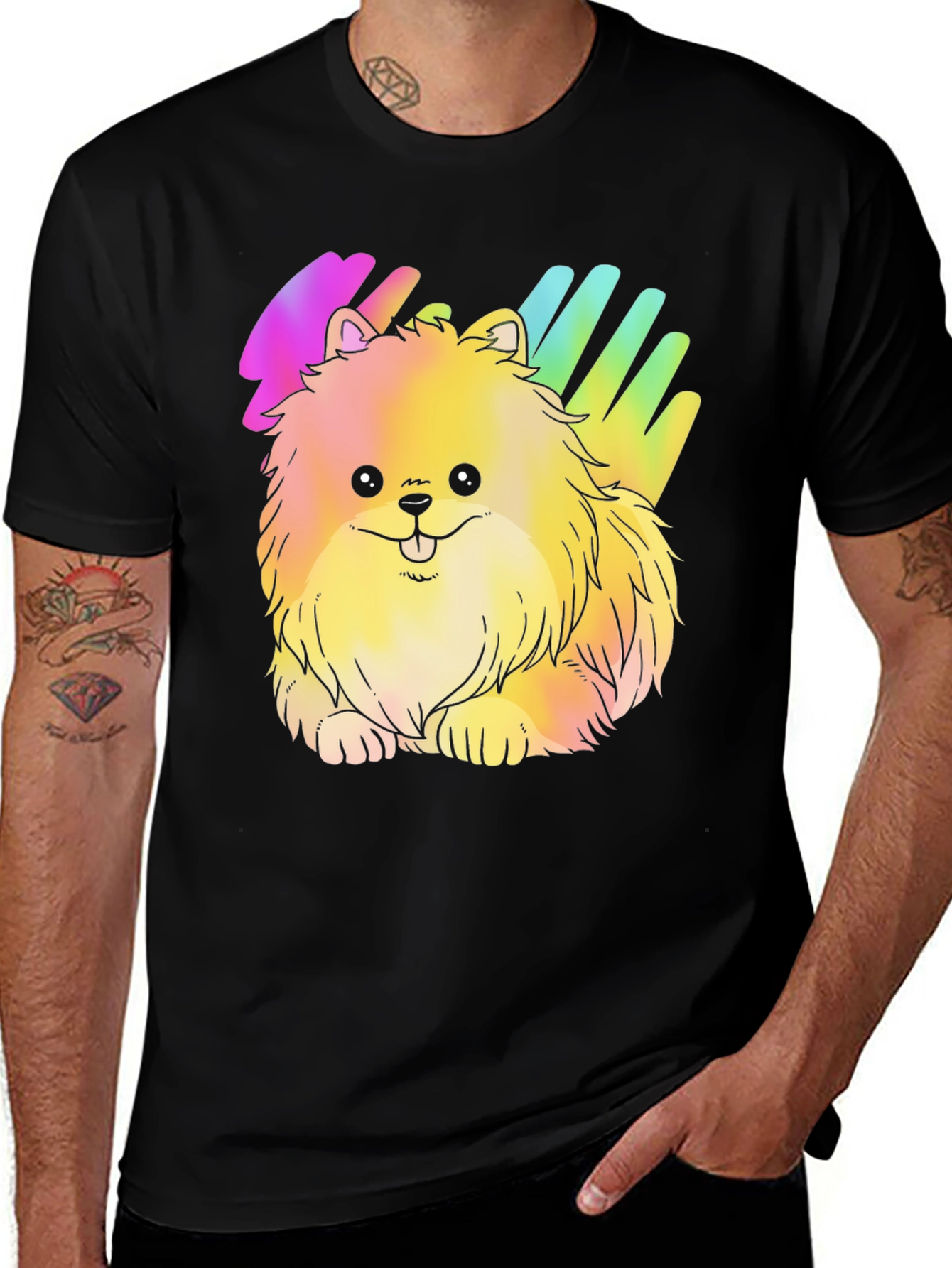 Cute Rainbow Pomeranian Dog Graphic T-Shirt