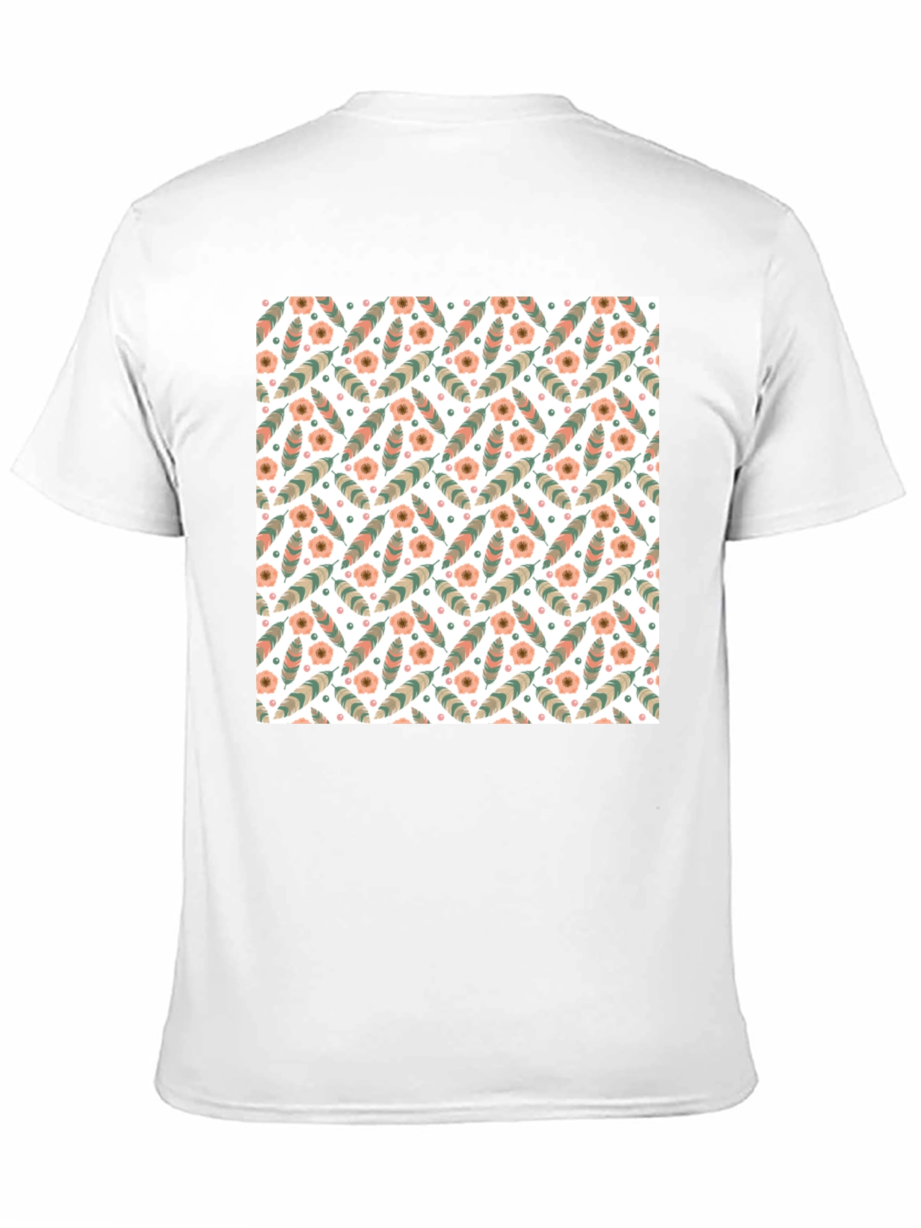 Floral Feather Pattern Mens Black T-Shirt