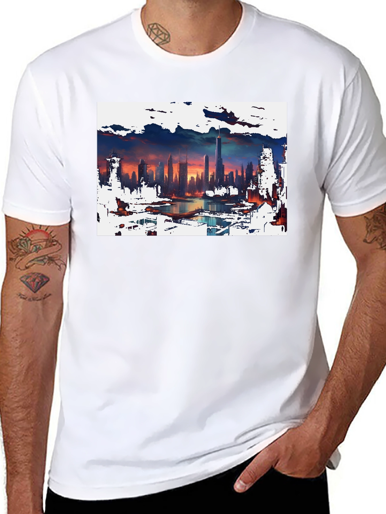 Cityscape Graphic Tee - Artistic Skyline Design