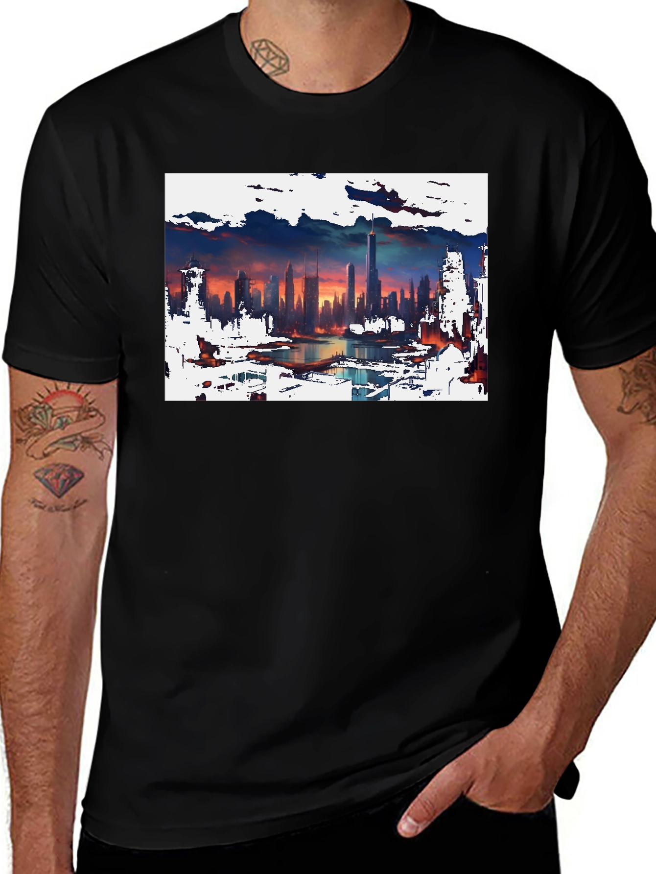 Cityscape Graphic Tee - Artistic Skyline Design