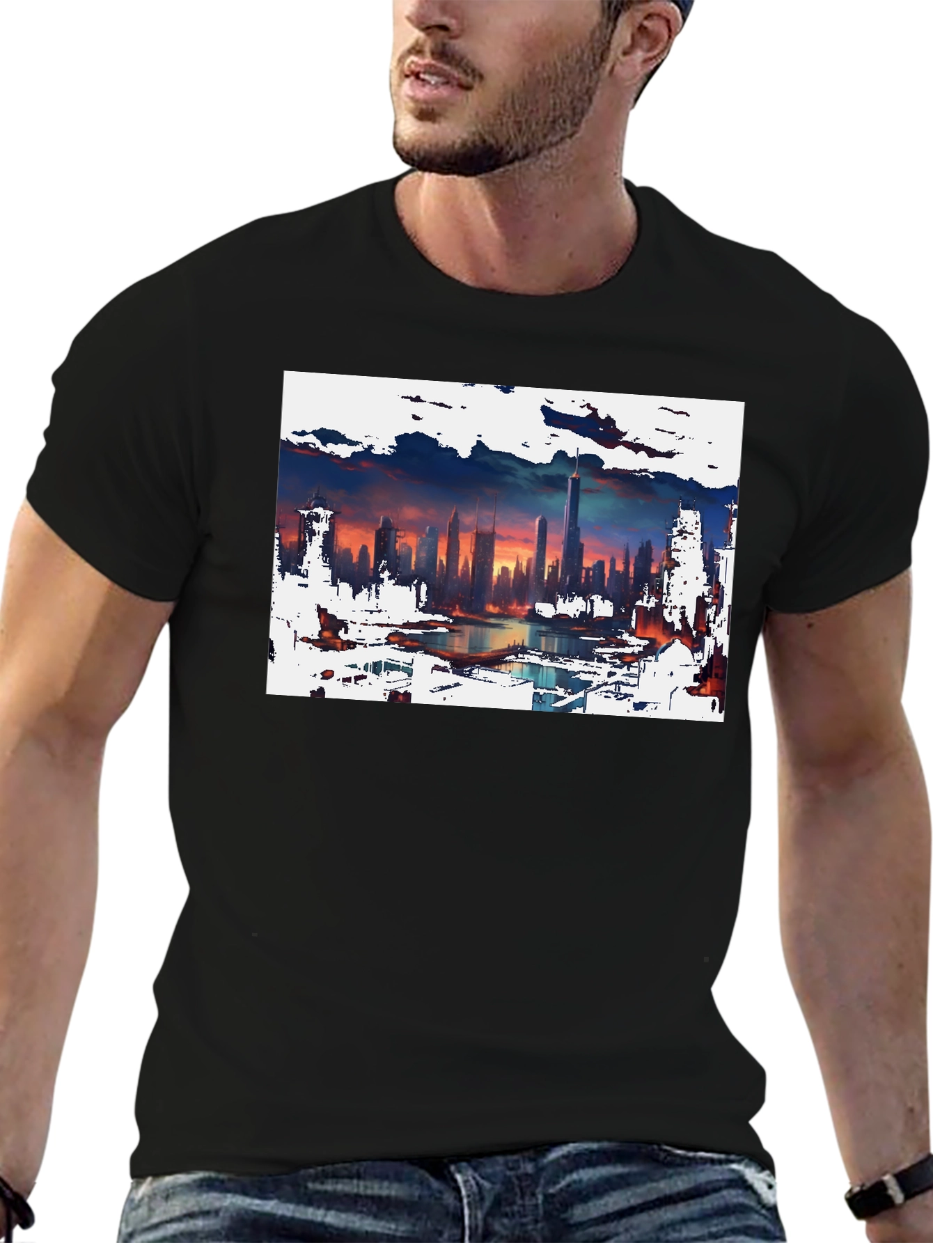Cityscape Graphic Tee - Artistic Skyline Design