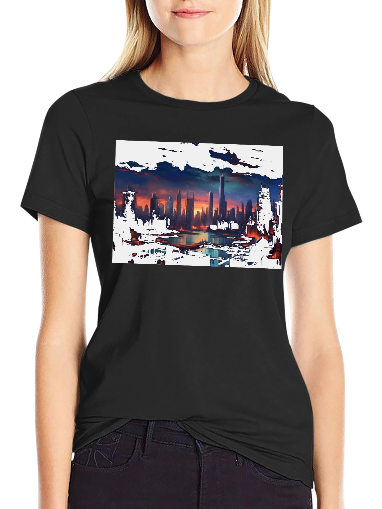 Cityscape Graphic Tee - Artistic Skyline Design
