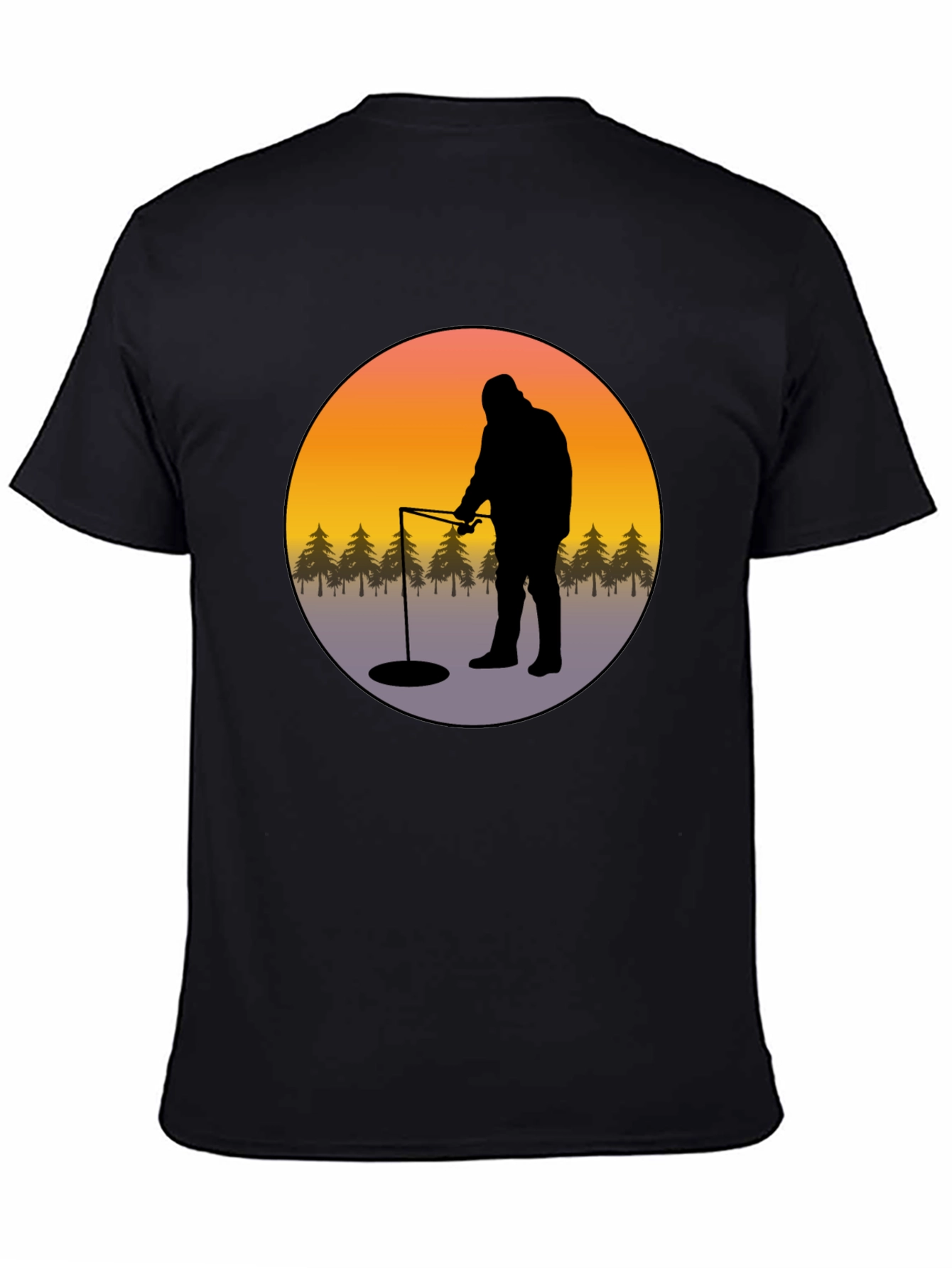 Ice Fishing Graphic Tee - Black Cotton Comfort