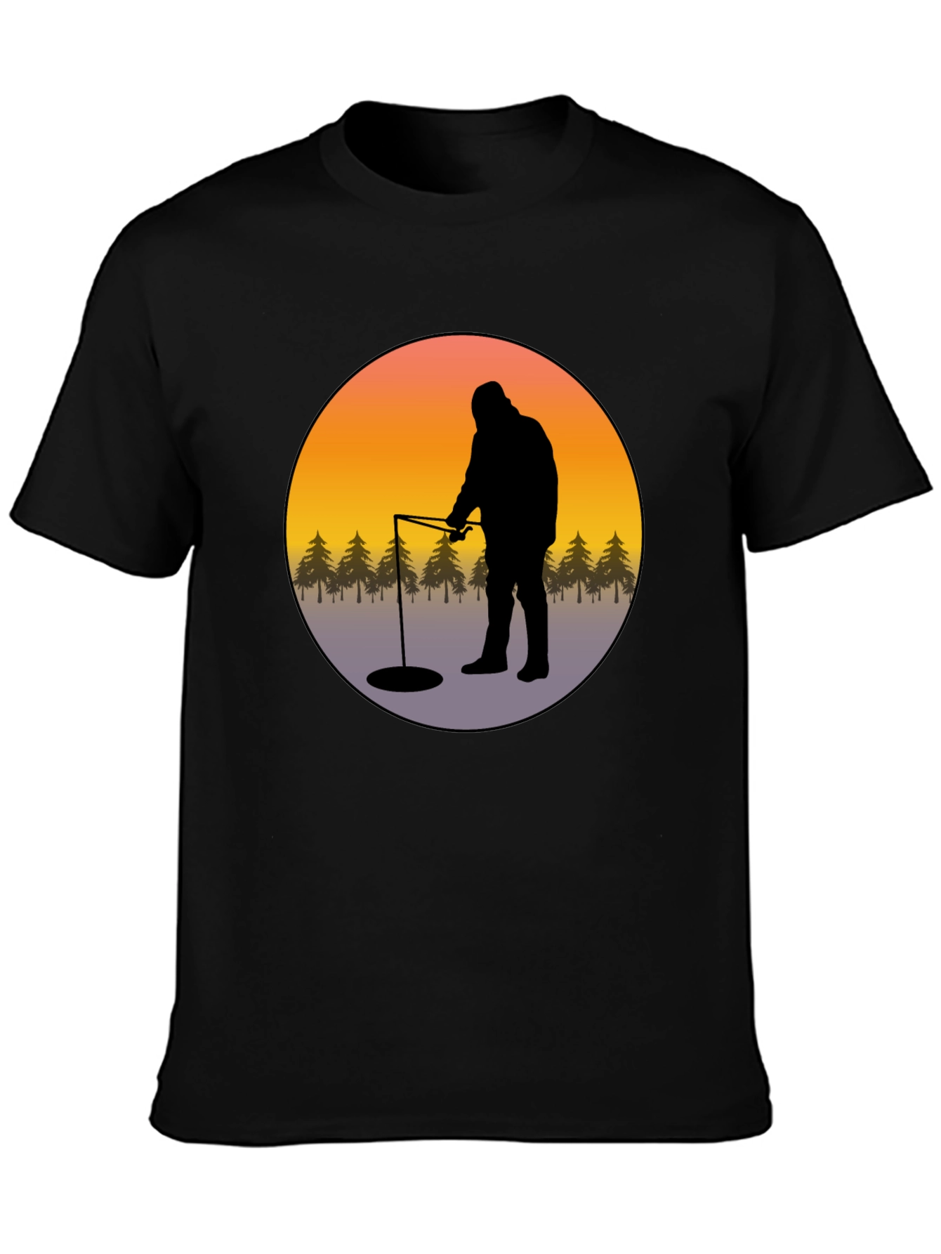 Ice Fishing Graphic Tee - Black Cotton Comfort