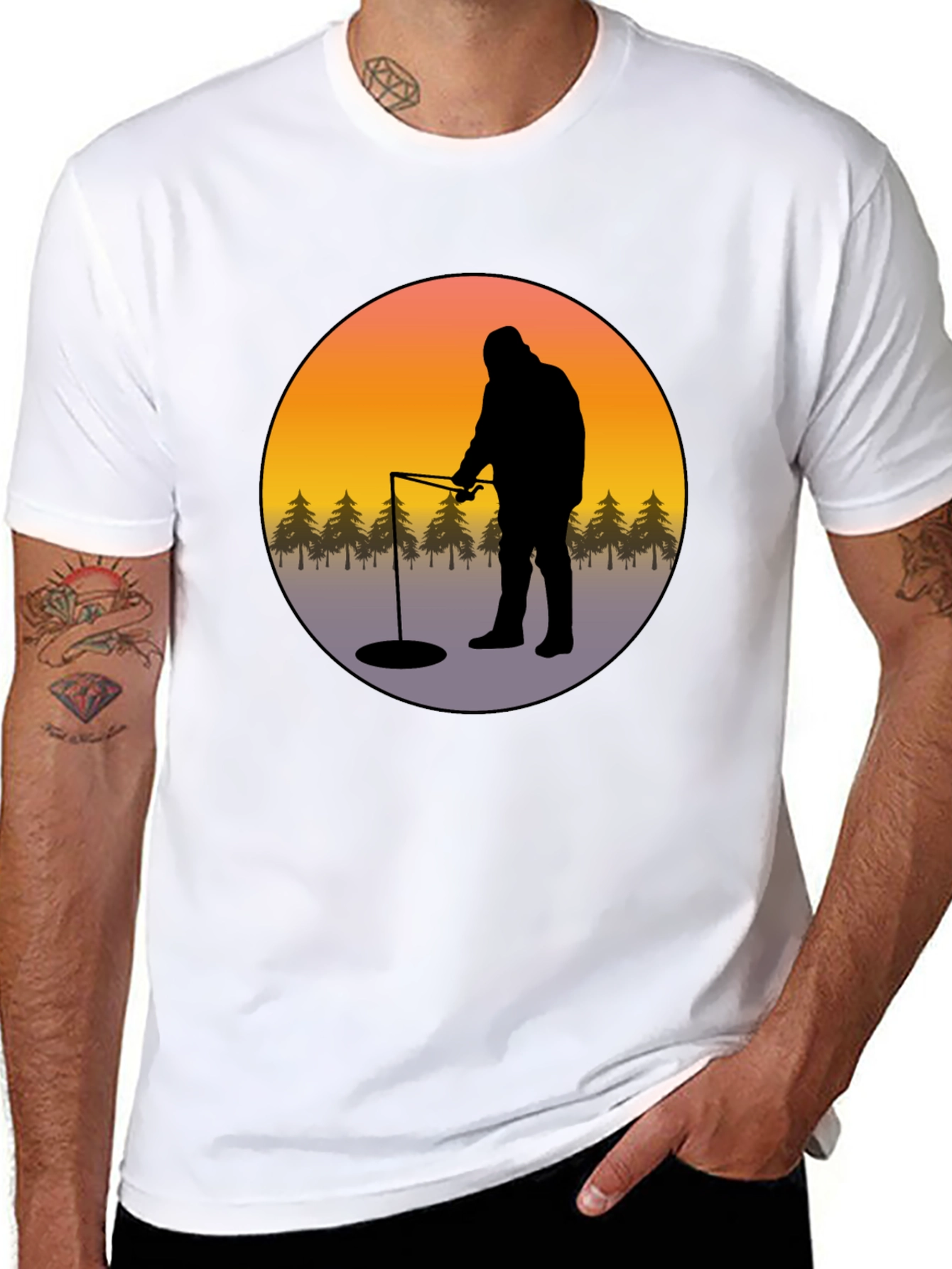 Ice Fishing Graphic Tee - Black Cotton Comfort