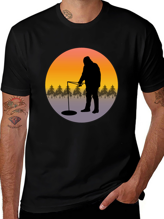 Ice Fishing Graphic Tee - Black Cotton Comfort