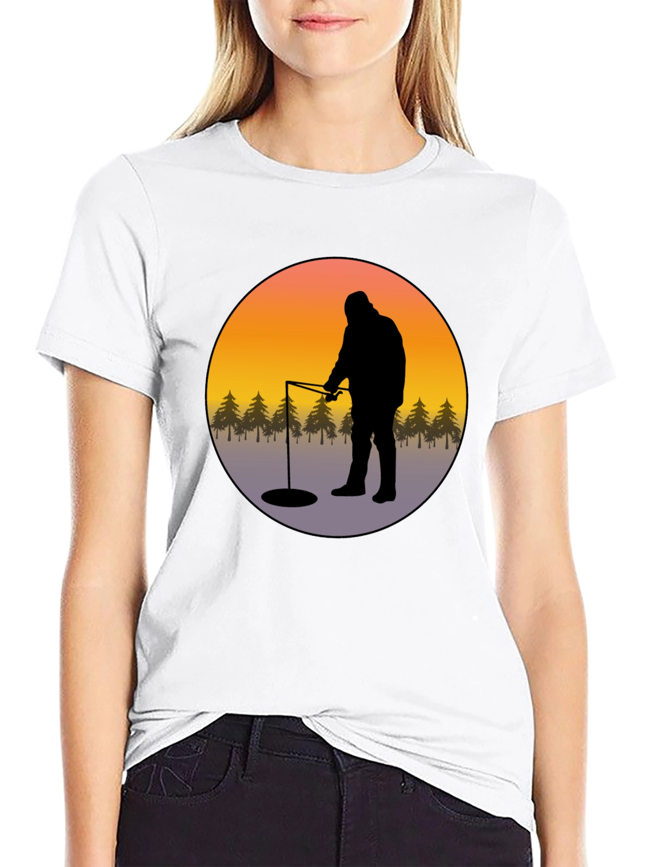Ice Fishing Graphic Tee - Black Cotton Comfort