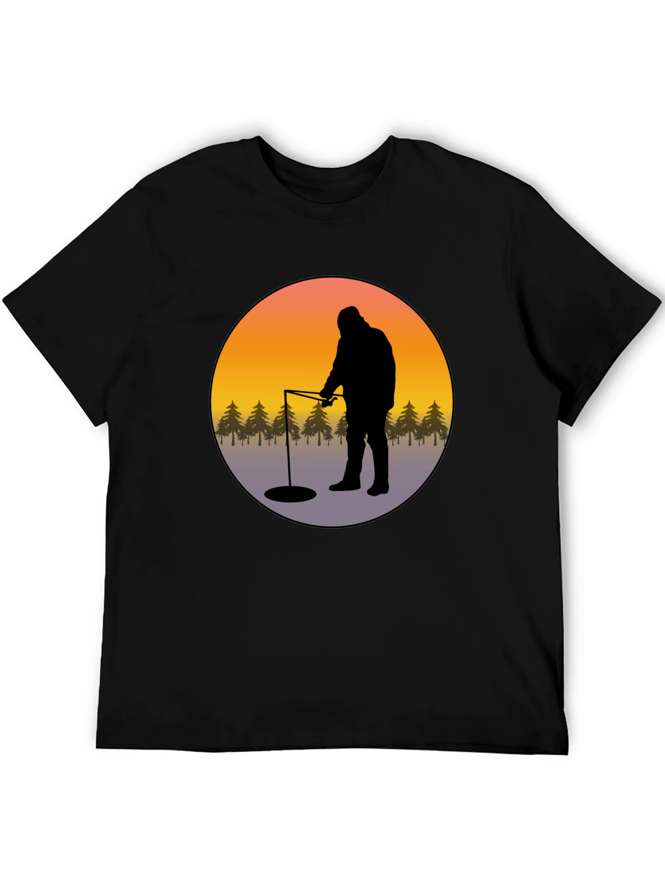 Ice Fishing Graphic Tee - Black Cotton Comfort