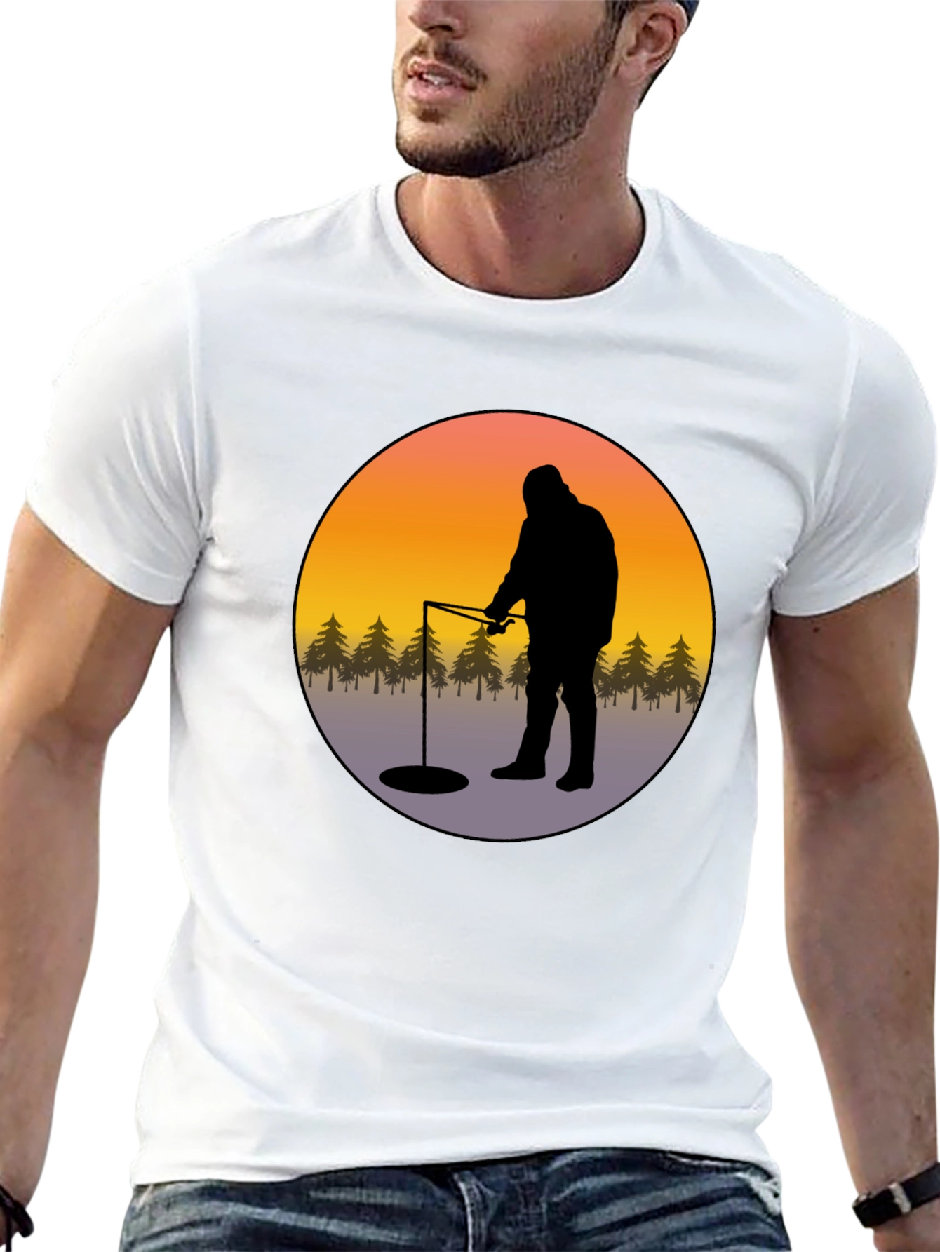 Ice Fishing Graphic Tee - Black Cotton Comfort
