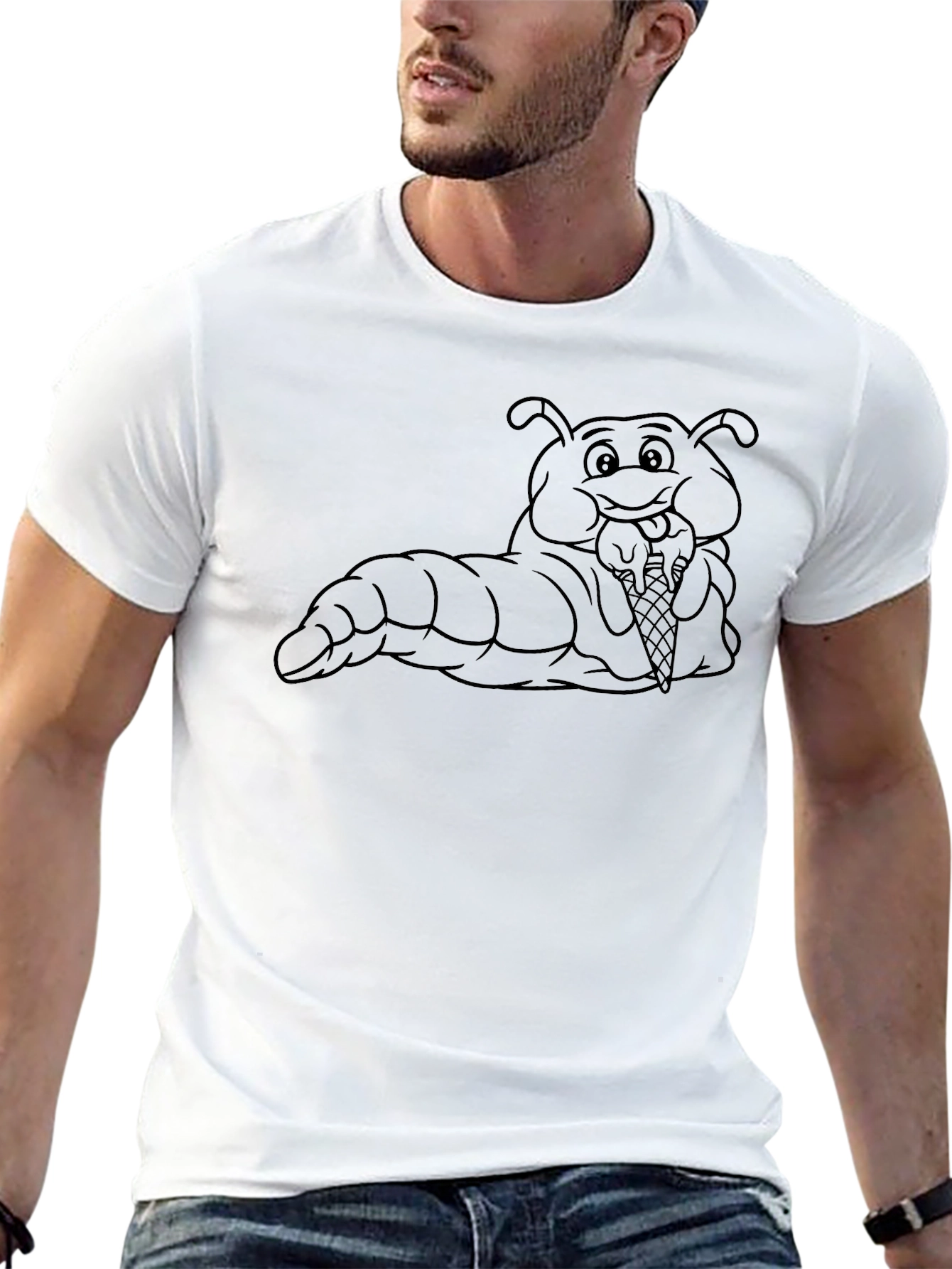 Cartoon Caterpillar Eating Ice Cream Graphic T-Shirt