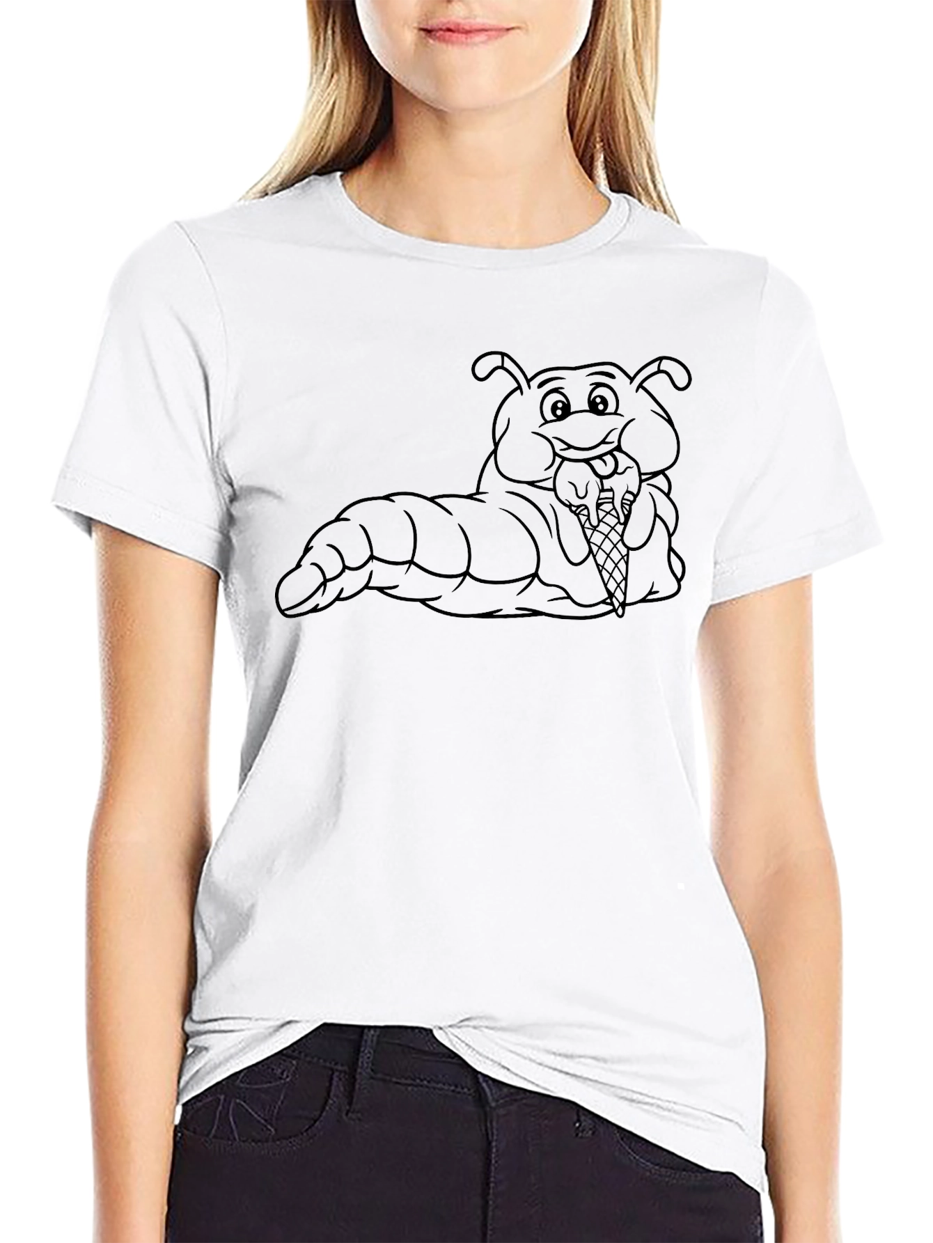 Cartoon Caterpillar Eating Ice Cream Graphic T-Shirt