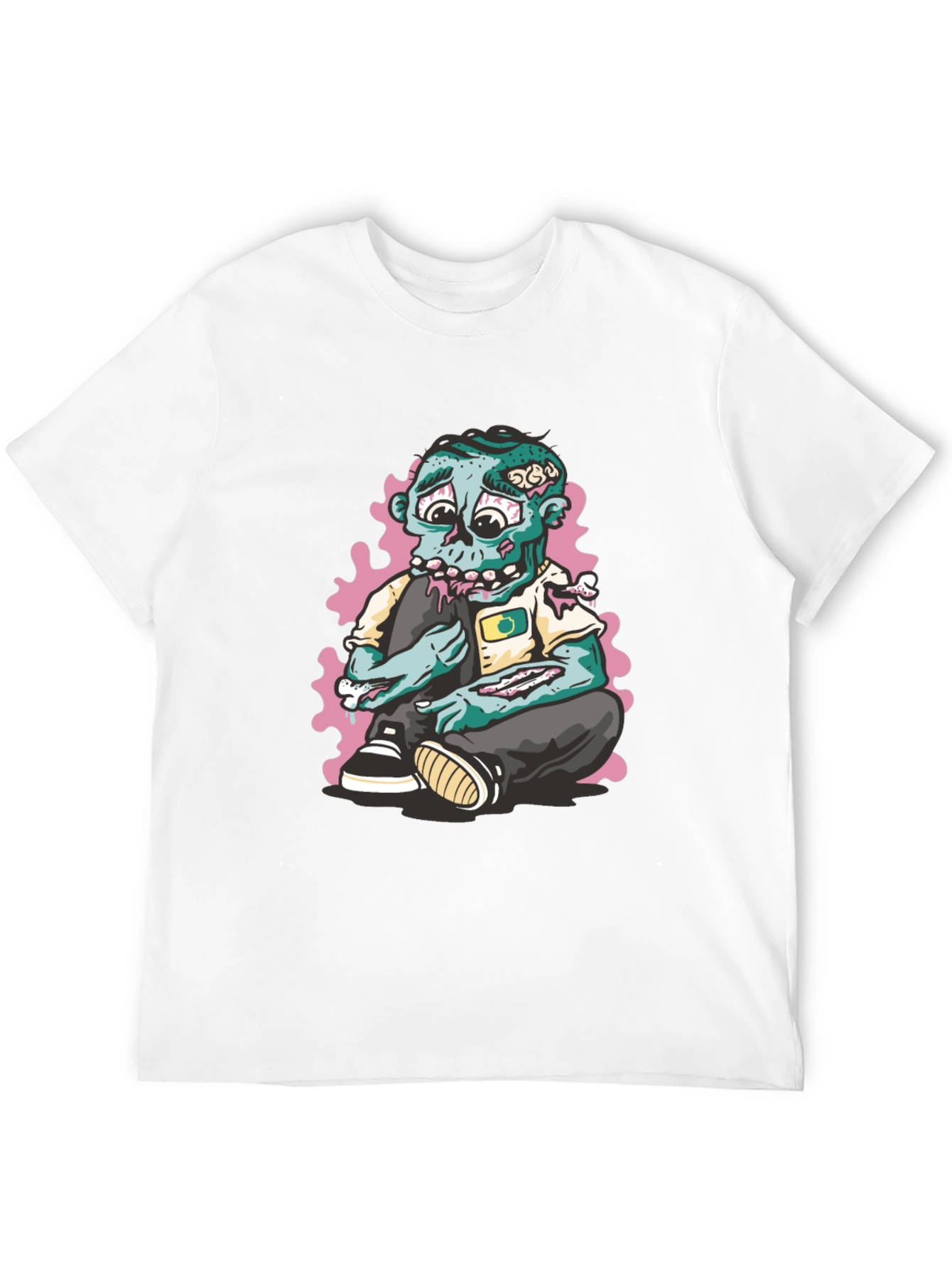 Zombie Cartoon Graphic Print Black T-Shirt