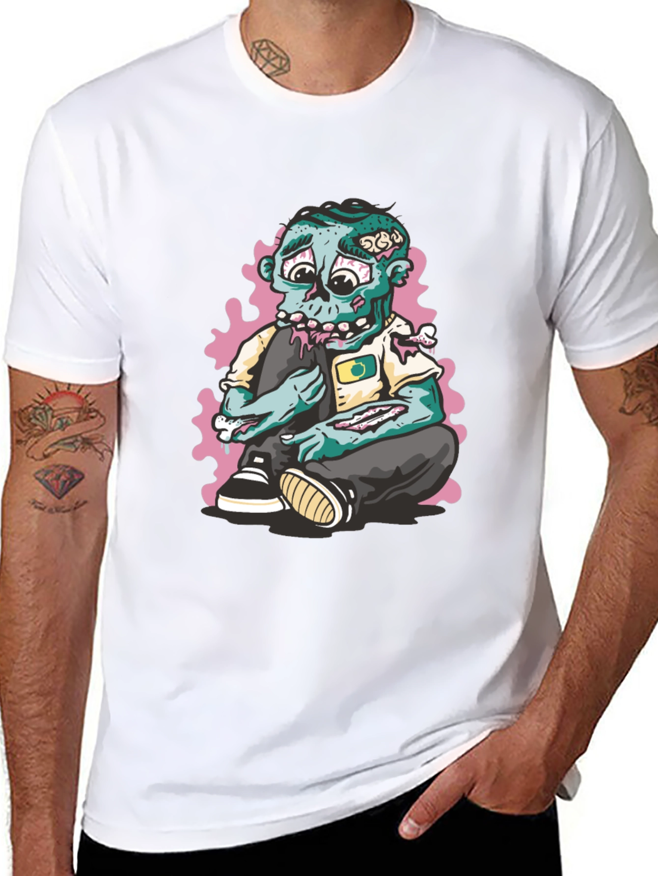 Zombie Cartoon Graphic Print Black T-Shirt
