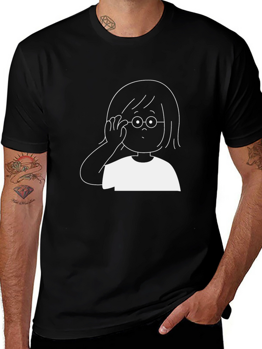Cartoon Girl Graphic Tee - Black Cotton Comfort