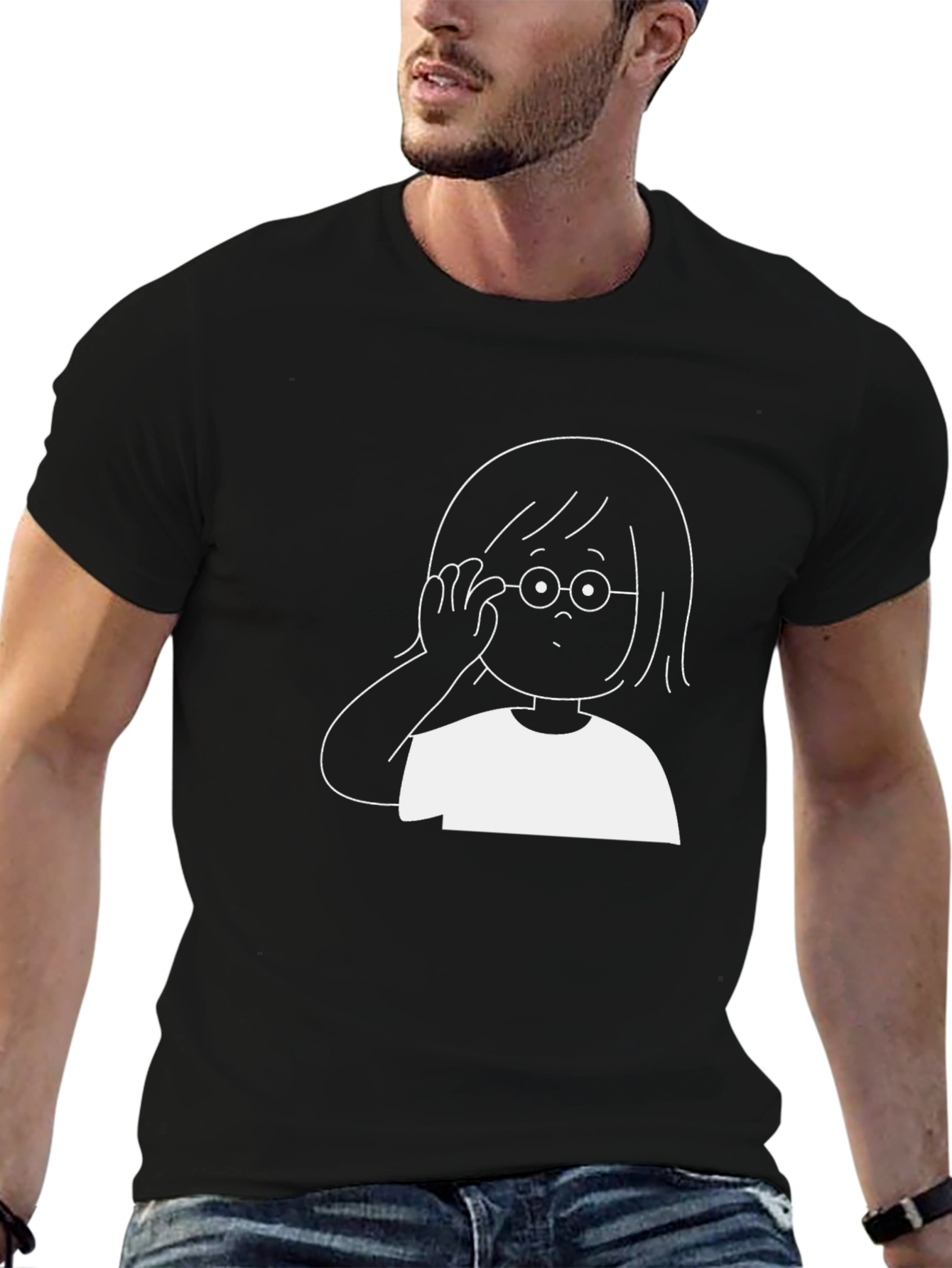 Cartoon Girl Graphic Tee - Black Cotton Comfort